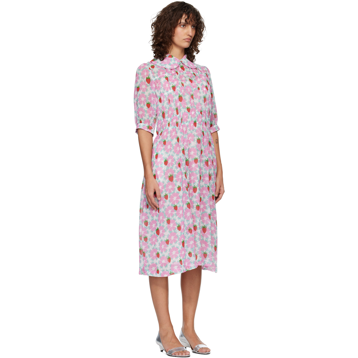  Comme Des Garçons Girl Pink Polyester Georgette Brett Westfall Pattern Dress 