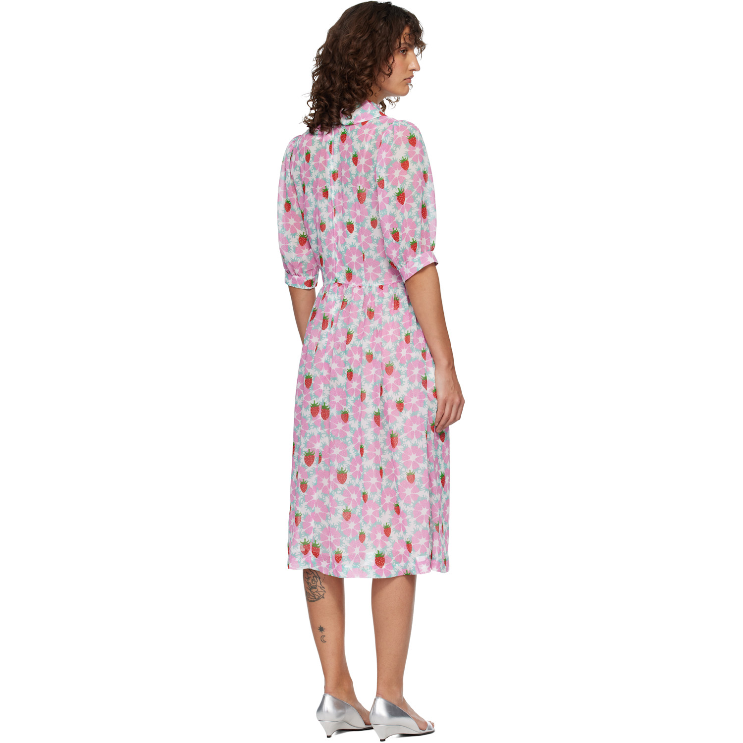  Comme Des Garçons Girl Pink Polyester Georgette Brett Westfall Pattern Dress 