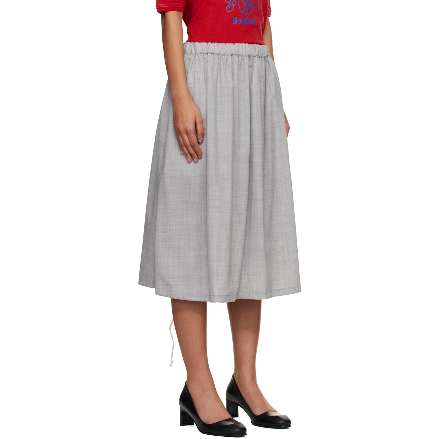  Comme Des Garçons Girl Gray Wool Tropical Colour Stripe Midi Skirt 