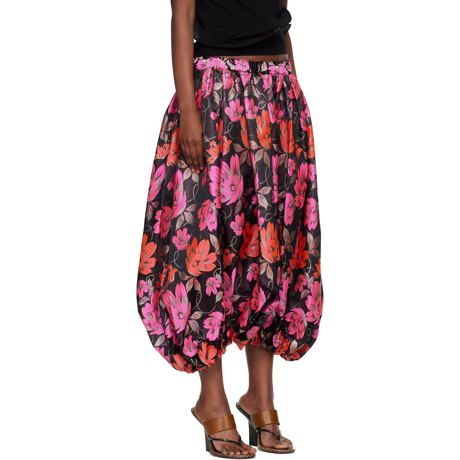  Comme Des Garçons Comme Des Garçons Black & Pink Jacquard Floral Pattern Trousers 