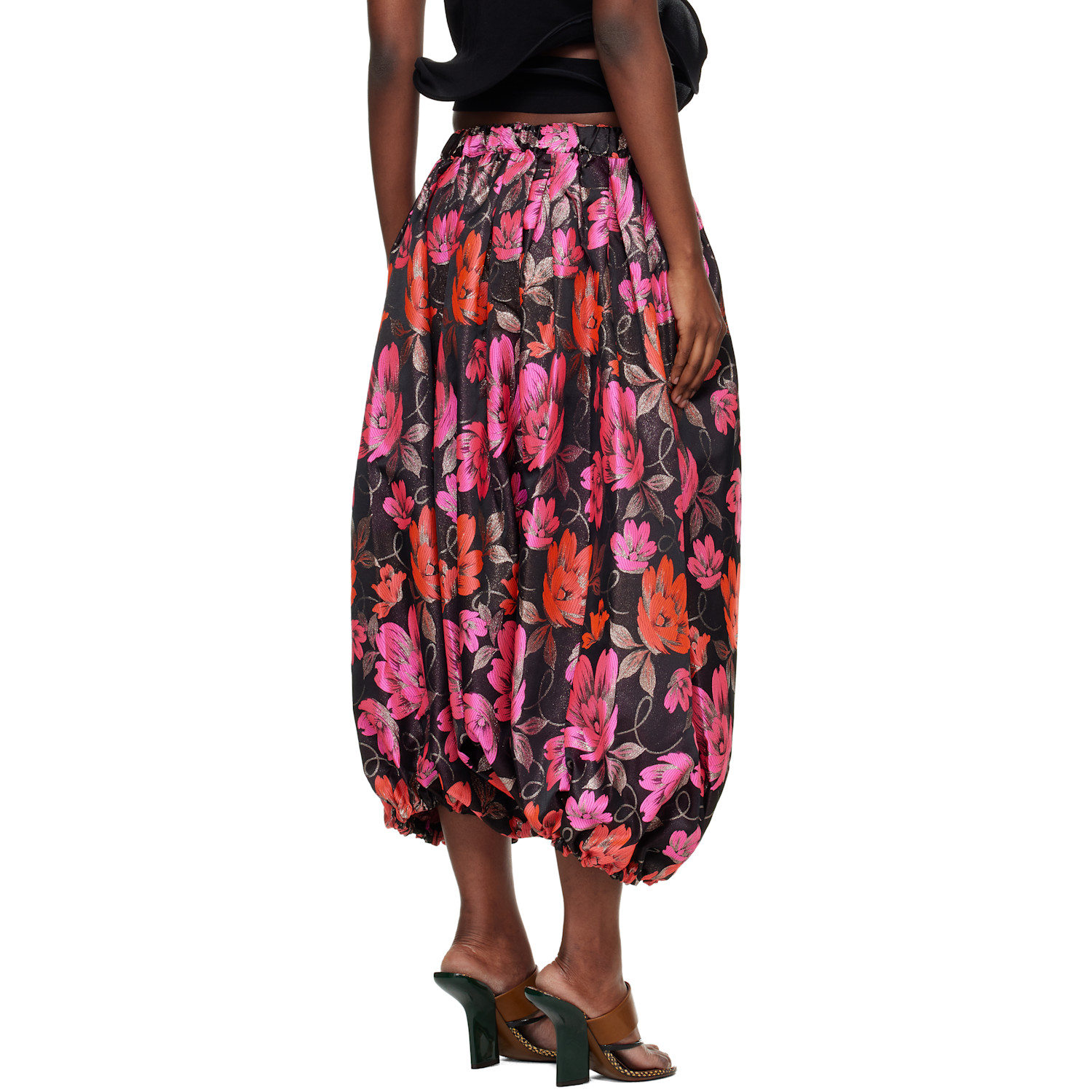  Comme Des Garçons Comme Des Garçons Black & Pink Jacquard Floral Pattern Trousers 