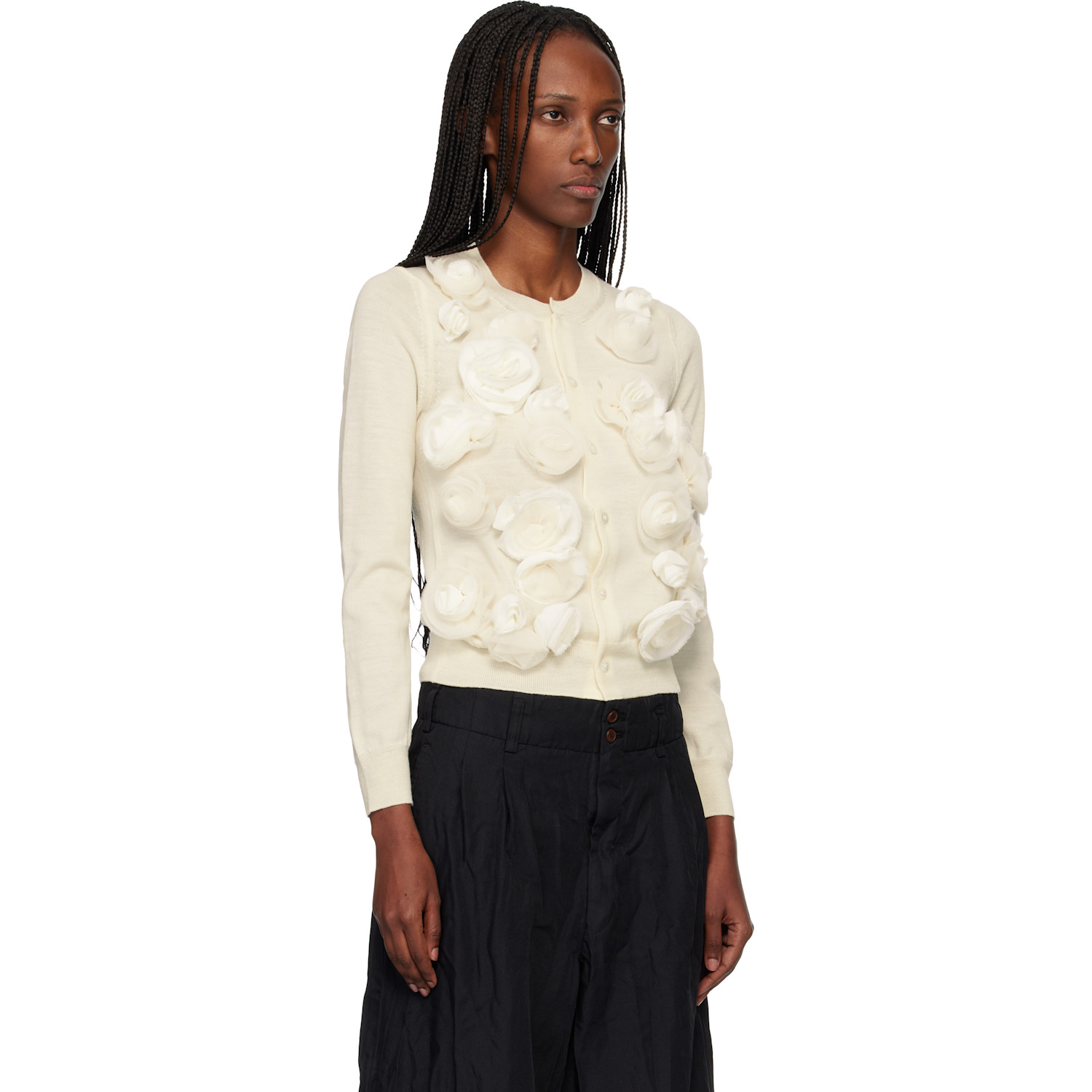  Comme Des Garçons Comme Des Garçons Off-white Lambswool Jersey X Flower Embroidery Cardigan 