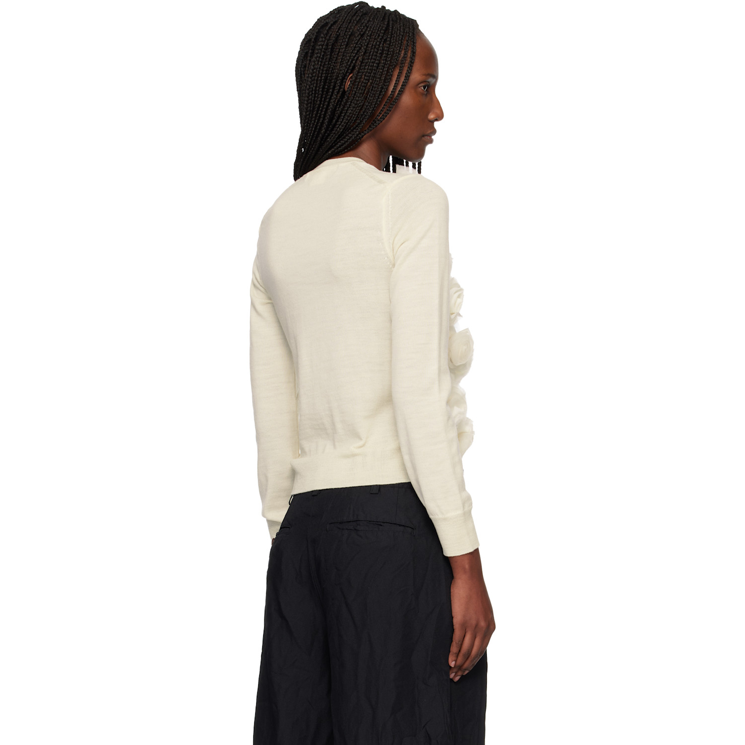  Comme Des Garçons Comme Des Garçons Off-white Lambswool Jersey X Flower Embroidery Cardigan 