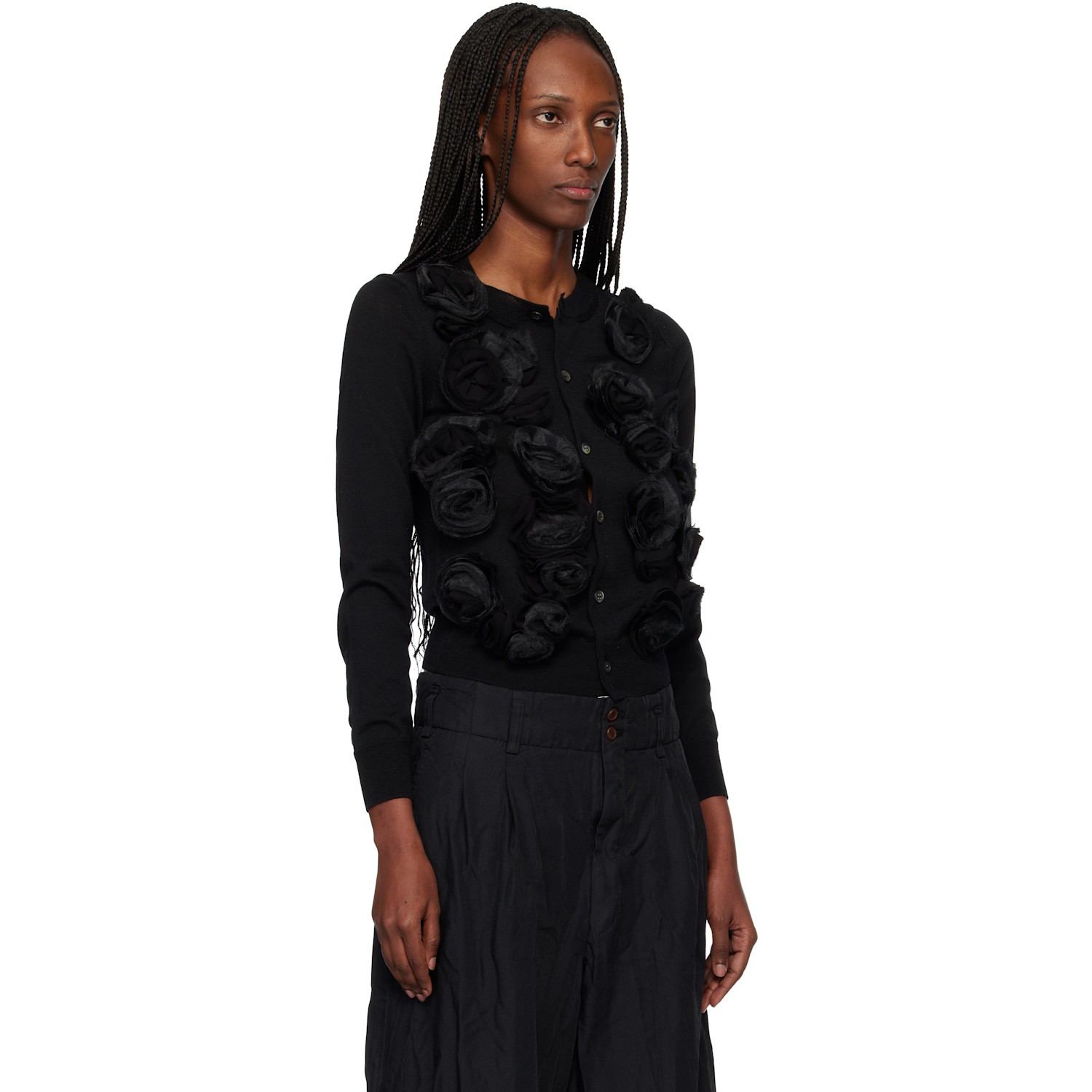  Comme Des Garçons Comme Des Garçons Black Lambswool Jersey X Flower Embroidery Cardigan 