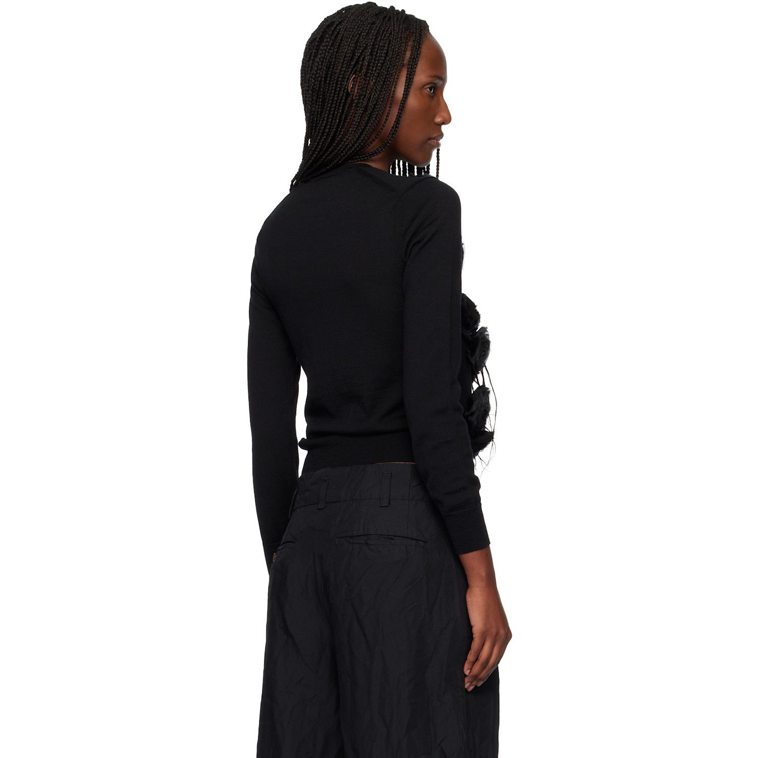  Comme Des Garçons Comme Des Garçons Black Lambswool Jersey X Flower Embroidery Cardigan 