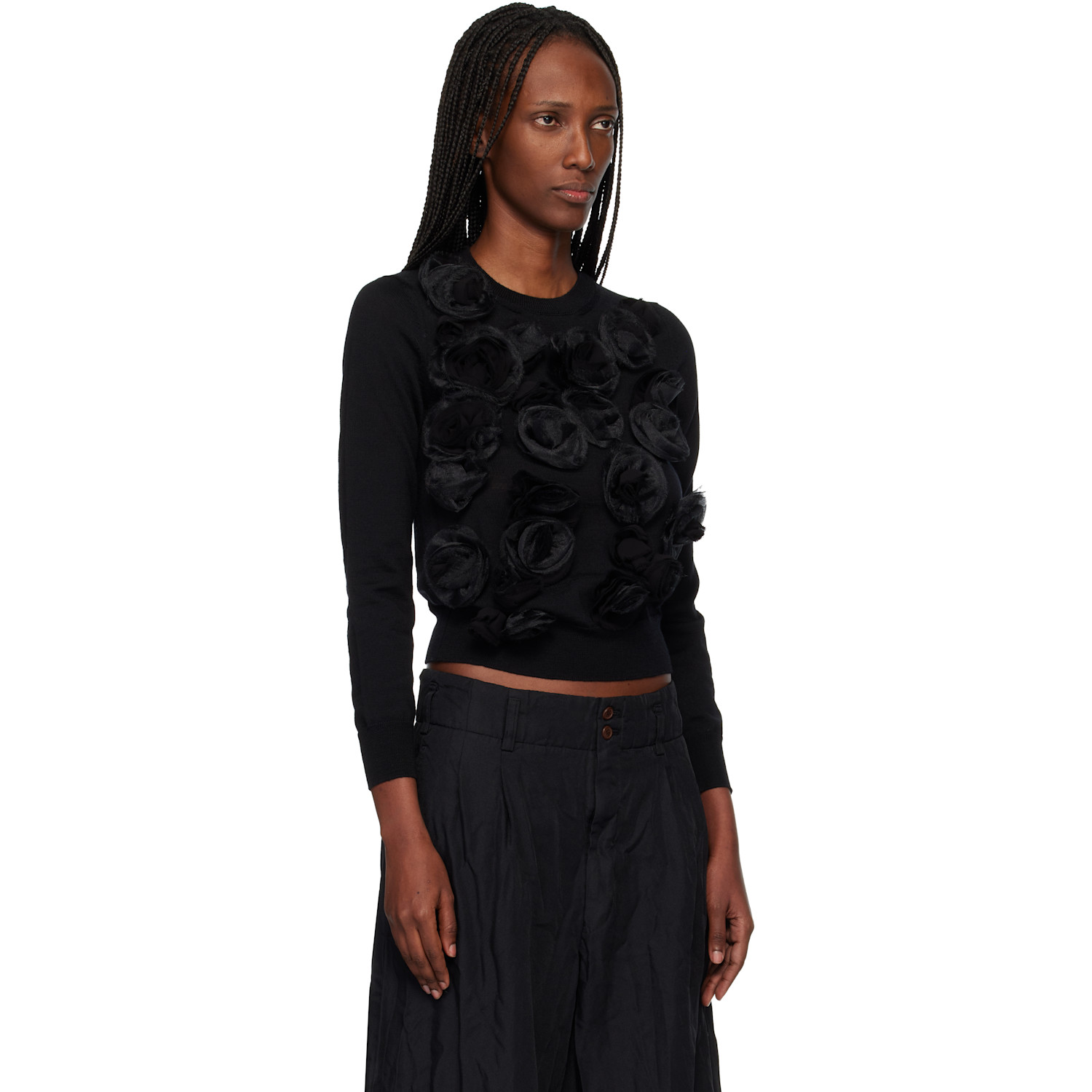  Comme Des Garçons Comme Des Garçons Black Lambswool Jersey X Flower Embroidery Crewneck Sweater 