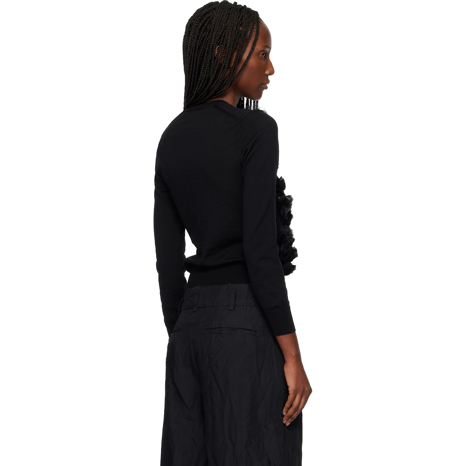  Comme Des Garçons Comme Des Garçons Black Lambswool Jersey X Flower Embroidery Crewneck Sweater 