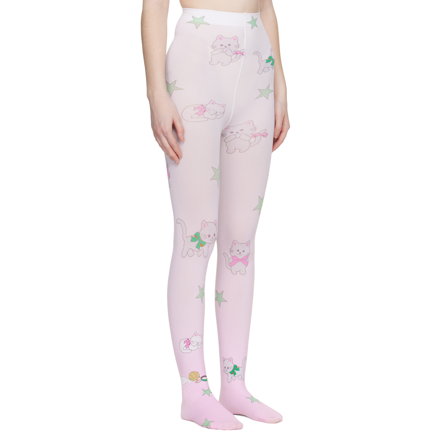  Sandy Liang White & Pink Graphic Tights 