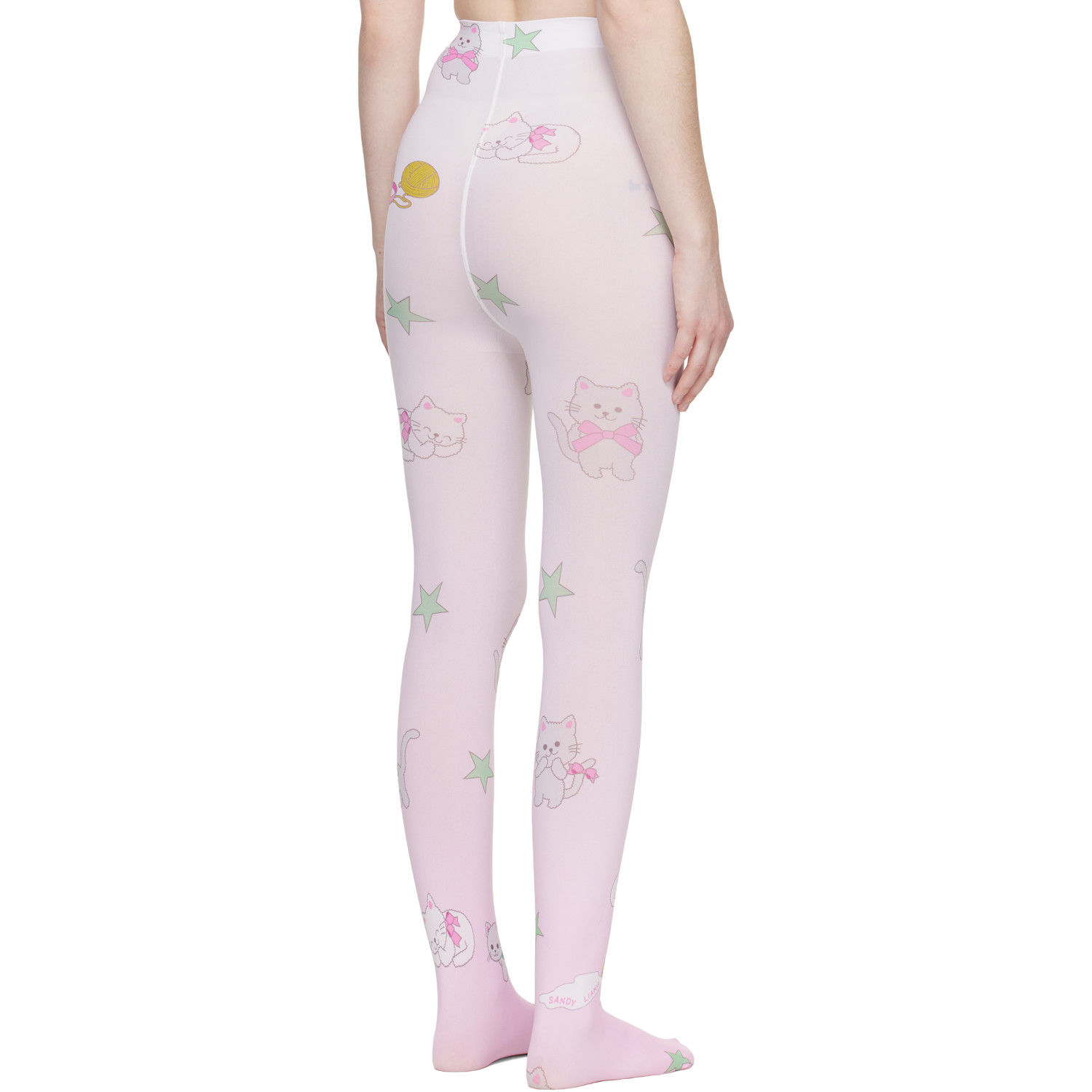  Sandy Liang White & Pink Graphic Tights 