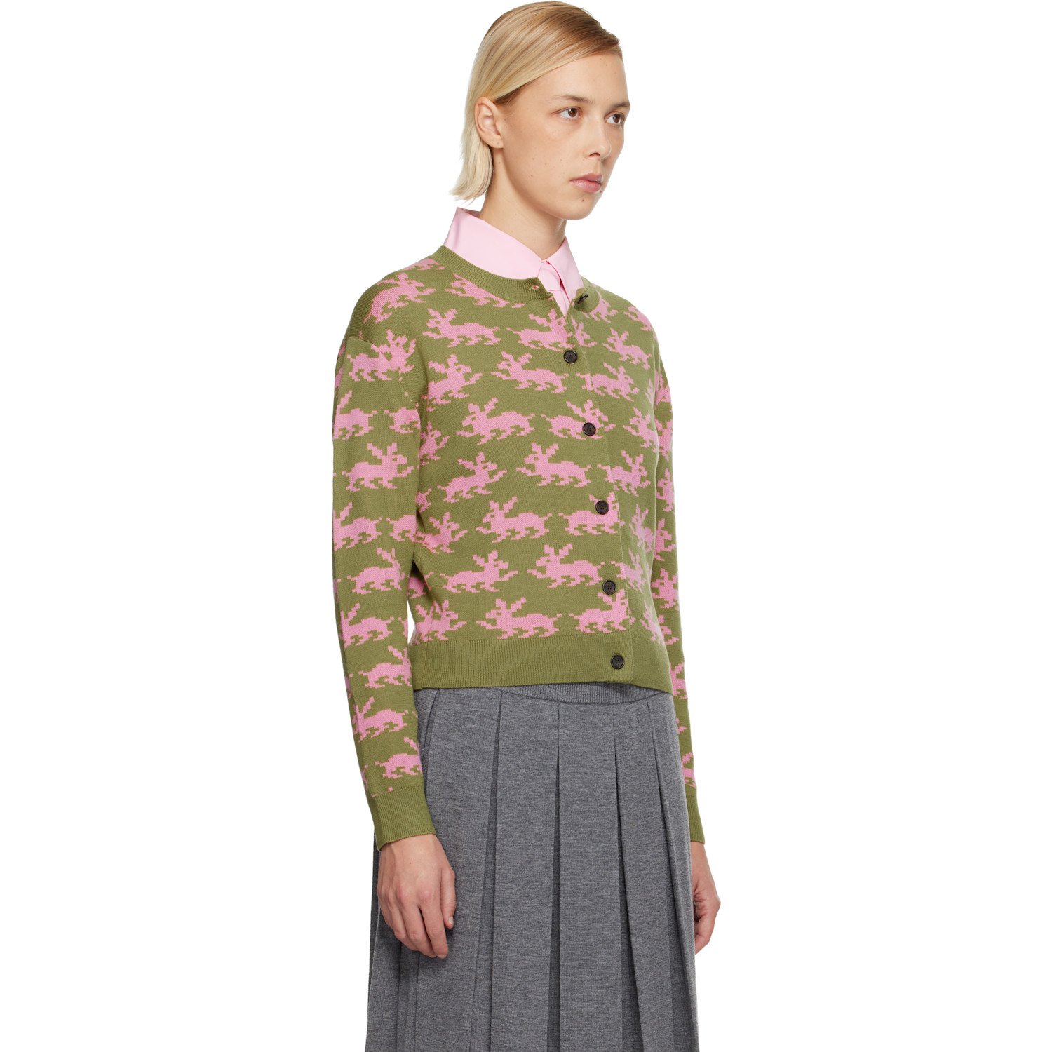  Sandy Liang Khaki & Pink Bouchette Cardigan 