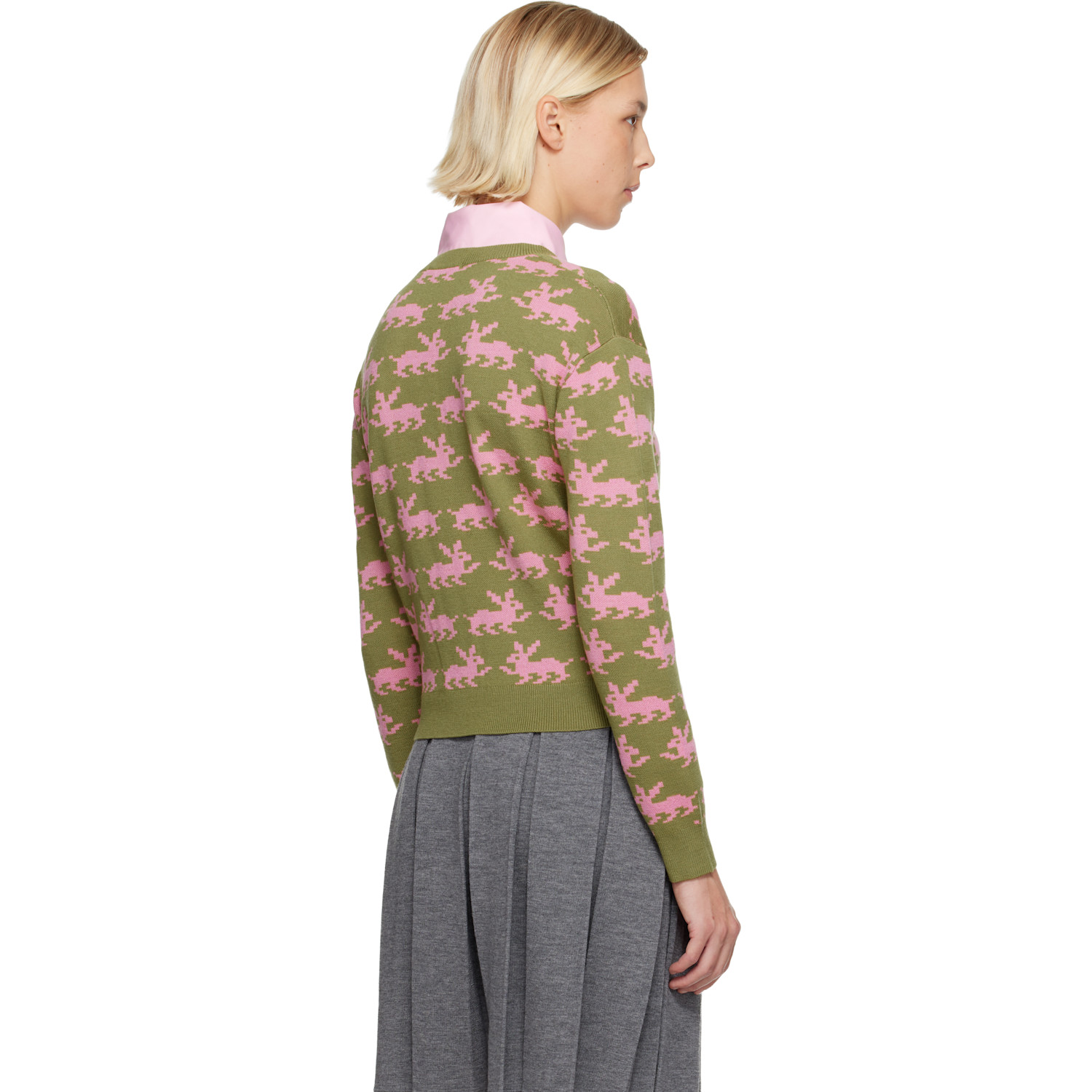 Sandy Liang Khaki & Pink Bouchette Cardigan 