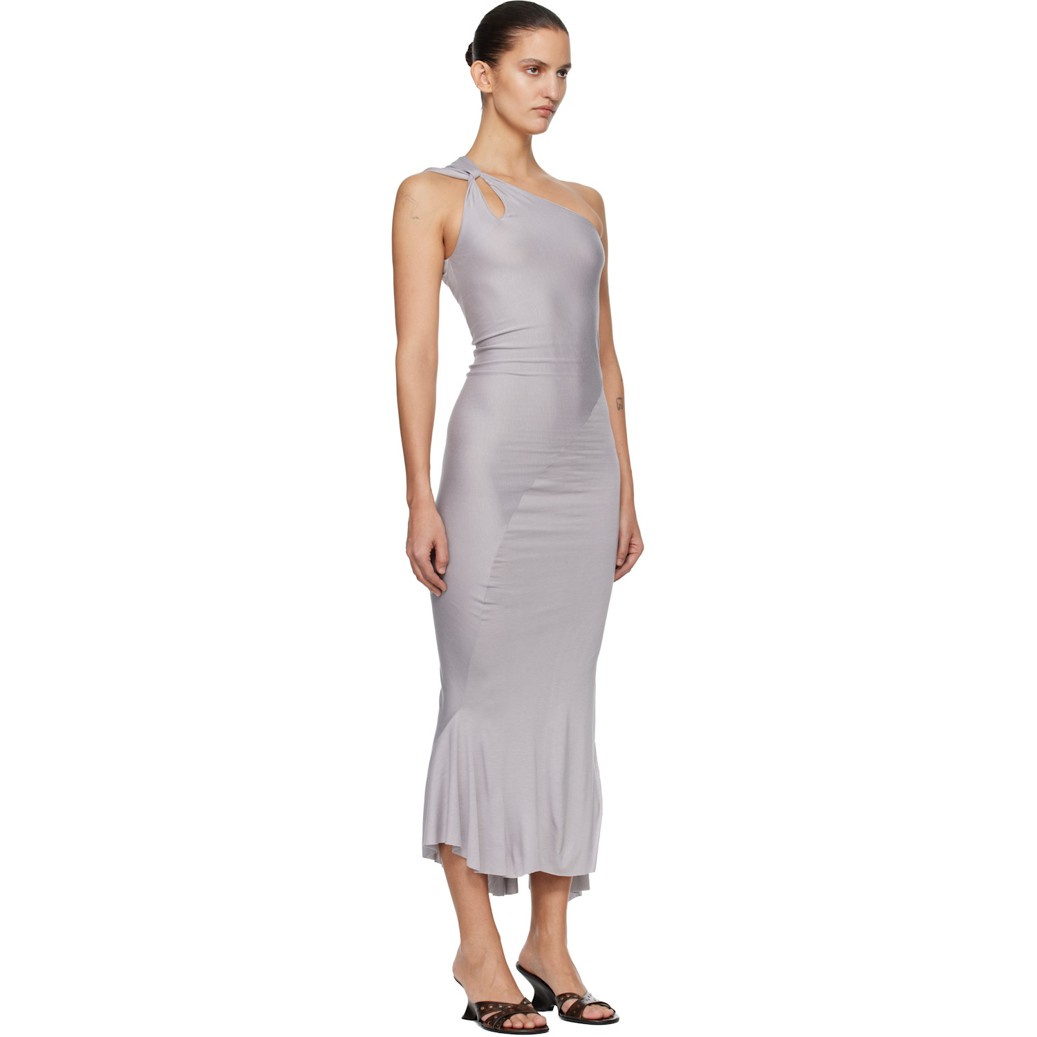  Aaron Esh Gray Jersey Fishtail Midi Dress 
