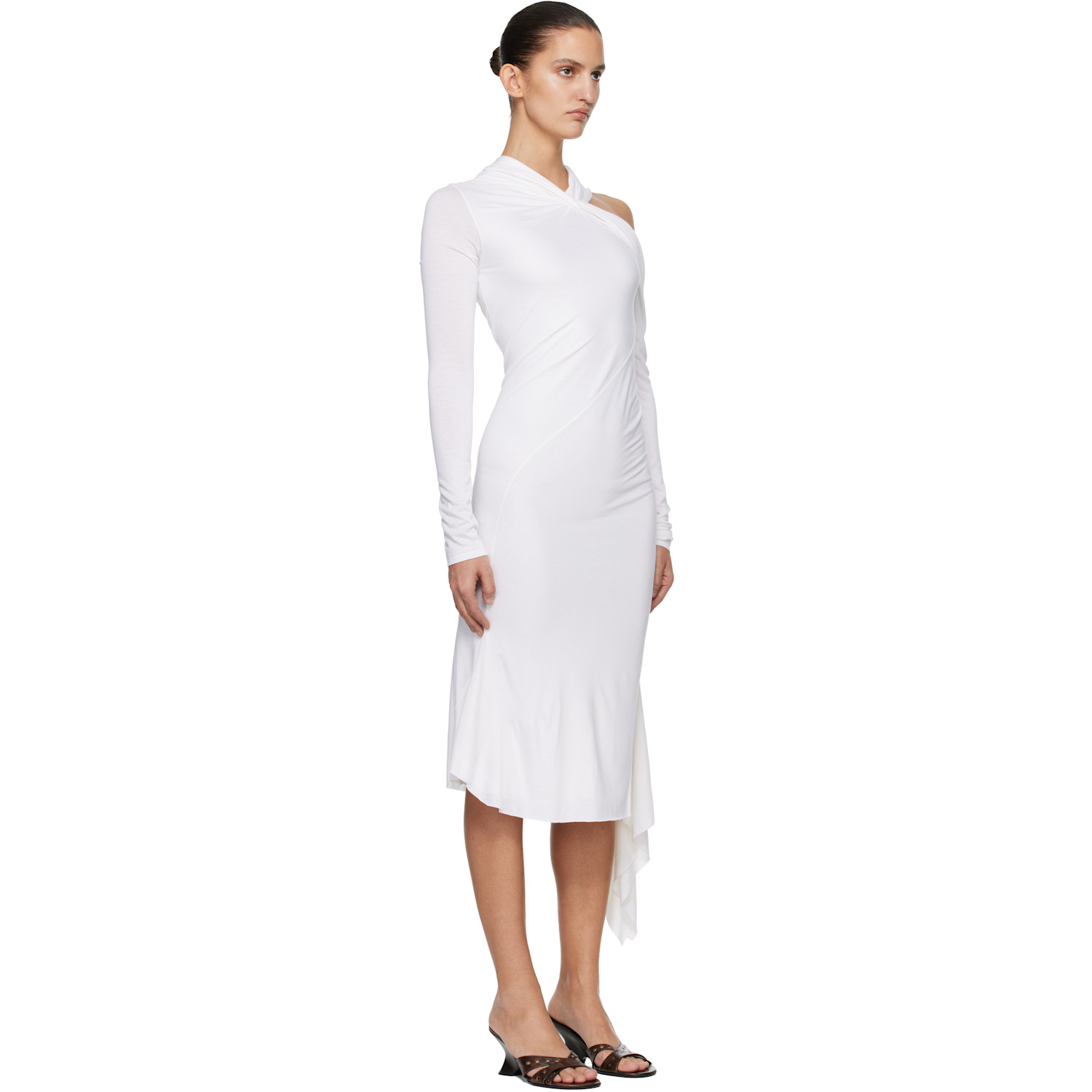  Aaron Esh White Jersey Twist Strap Midi Dress 