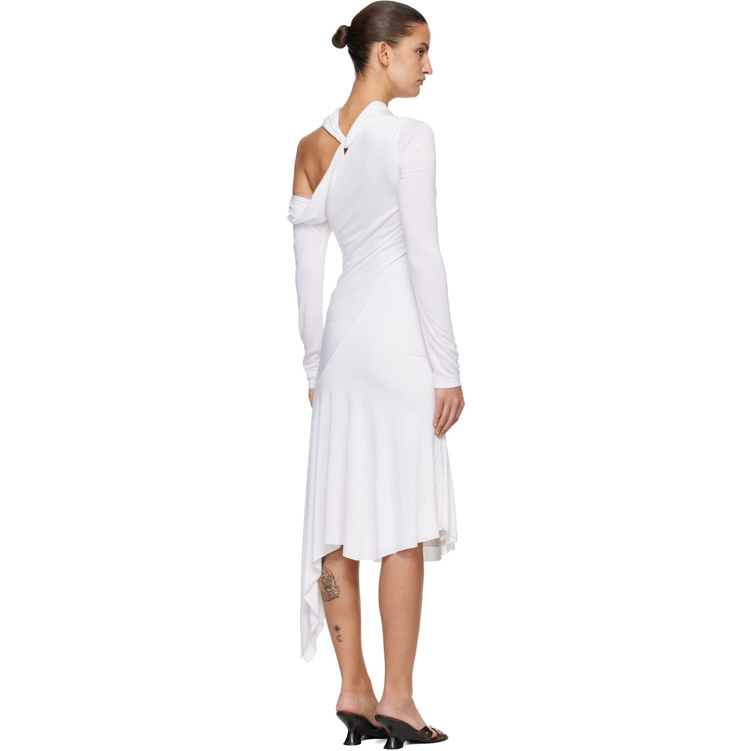  Aaron Esh White Jersey Twist Strap Midi Dress 