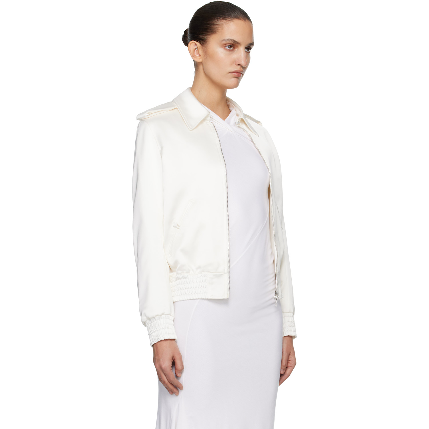  Aaron Esh Off-white Satin Blouson Flight Jacket 