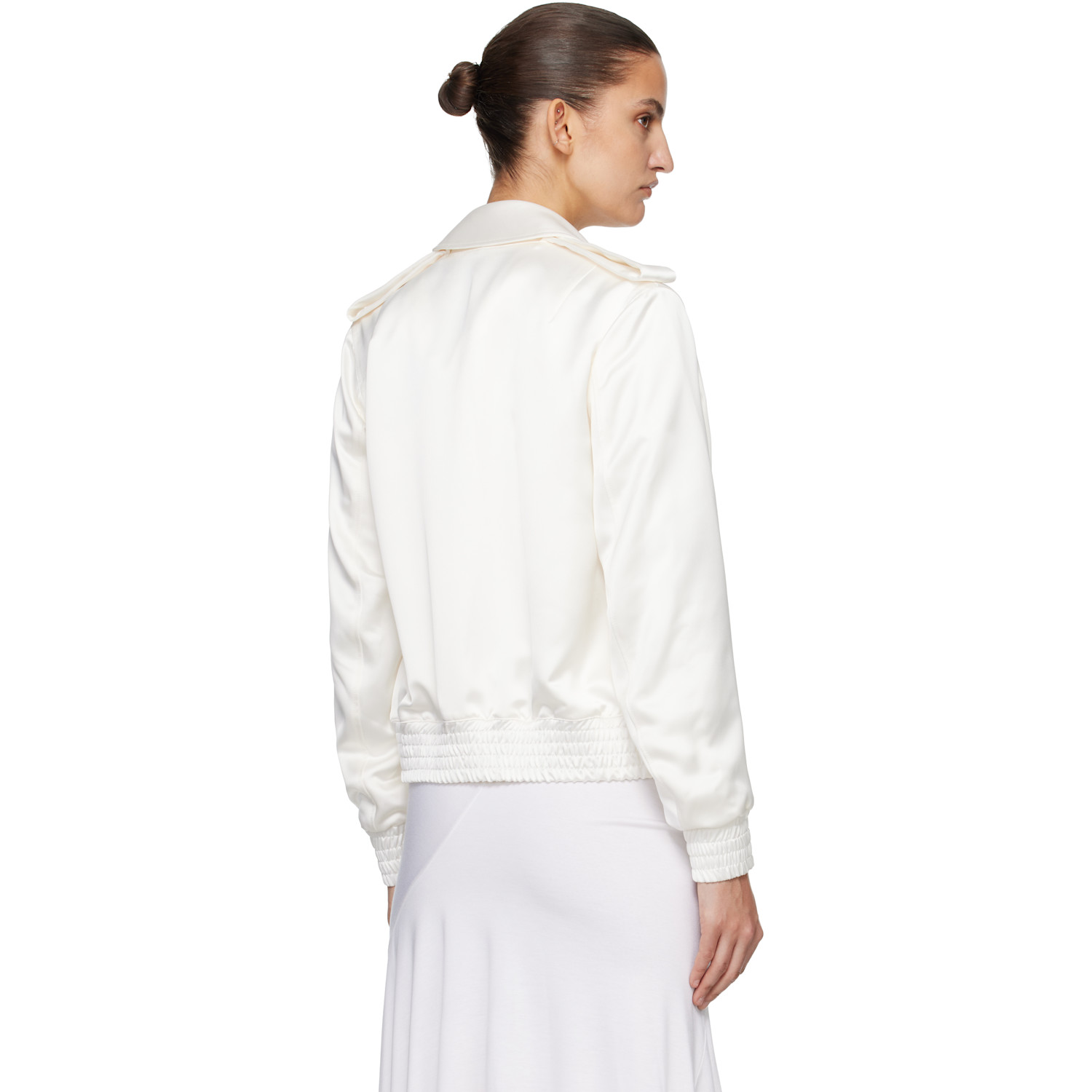  Aaron Esh Off-white Satin Blouson Flight Jacket 