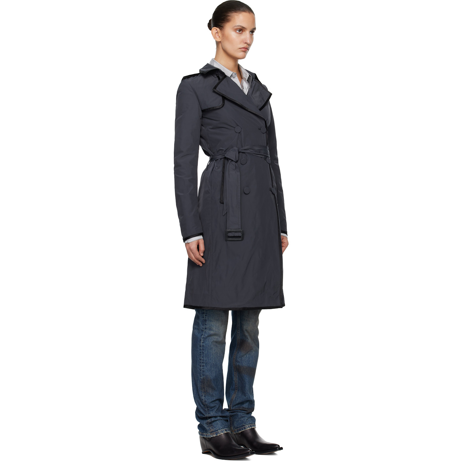  Aaron Esh Navy Nylon Trench Coat 