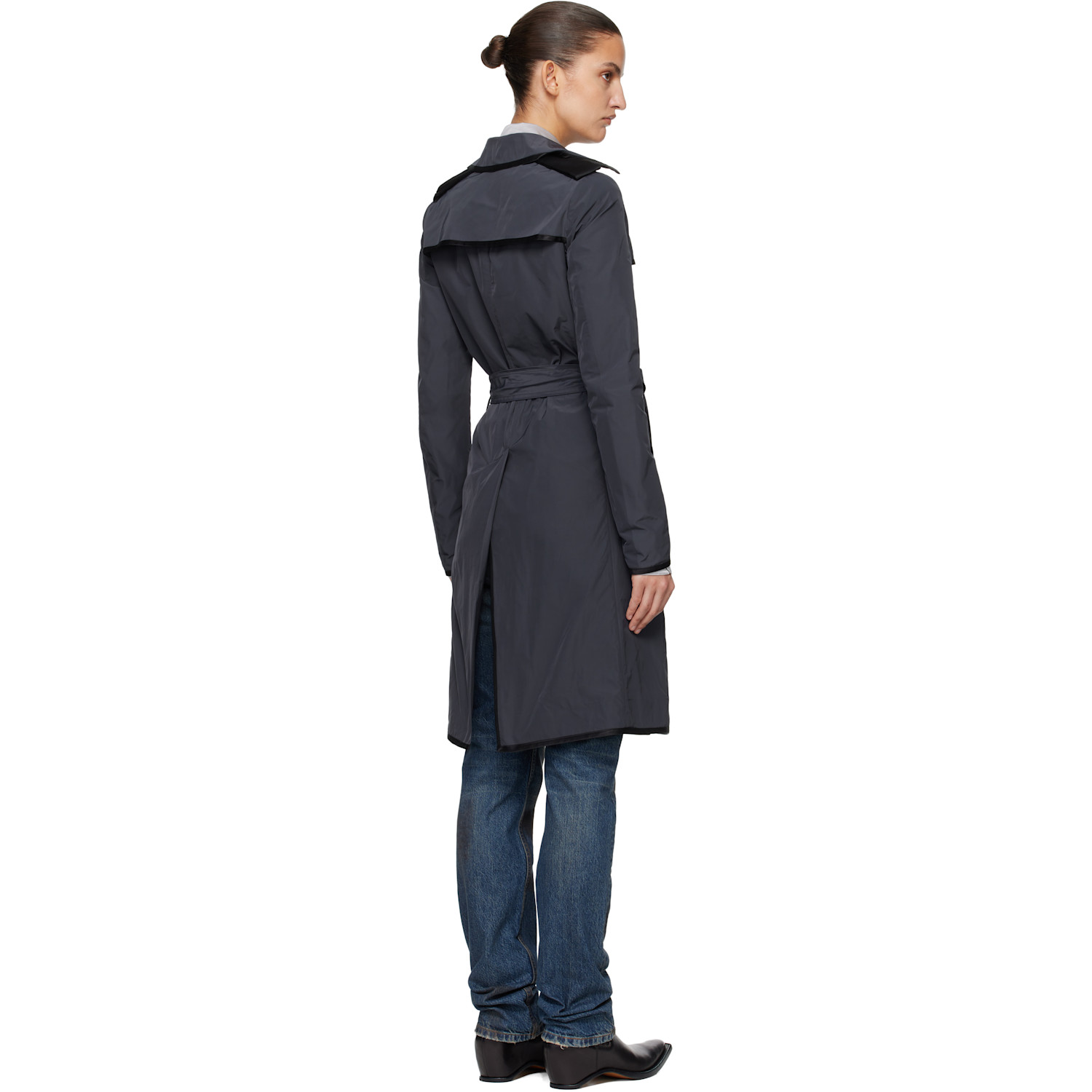  Aaron Esh Navy Nylon Trench Coat 