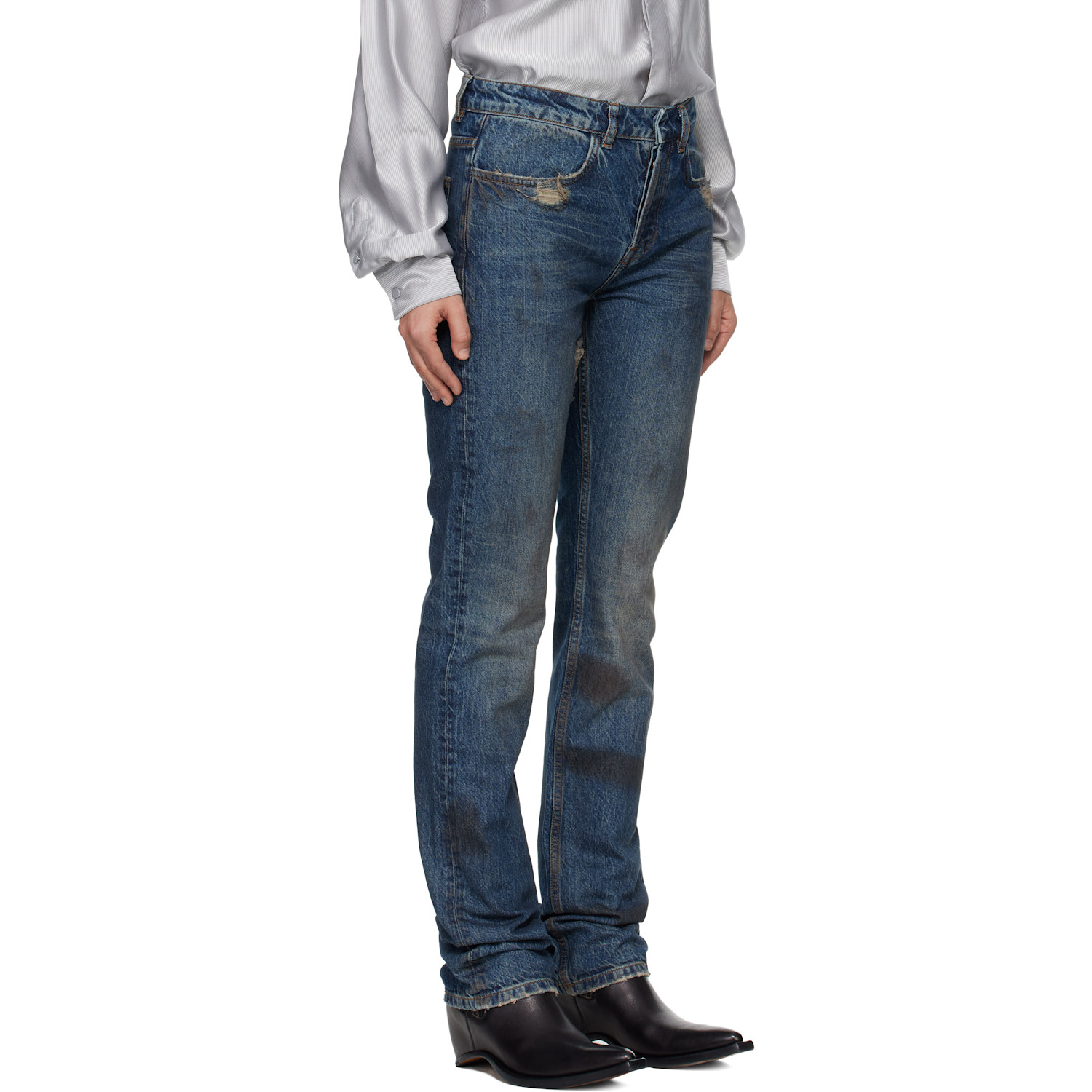  Aaron Esh Blue Washed Denim Jeans 