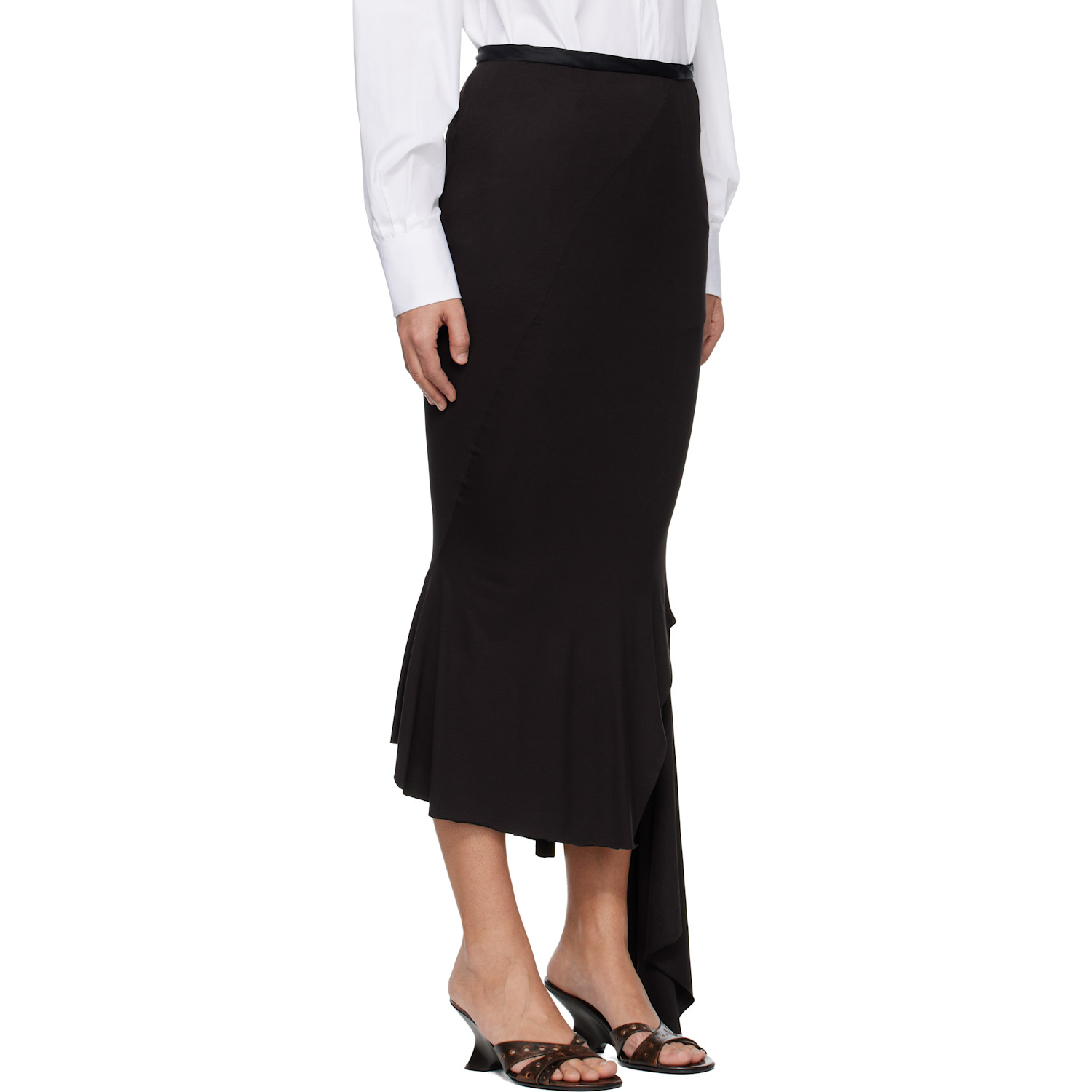  Aaron Esh Black Jersey & Satin Fishtail Midi Skirt 