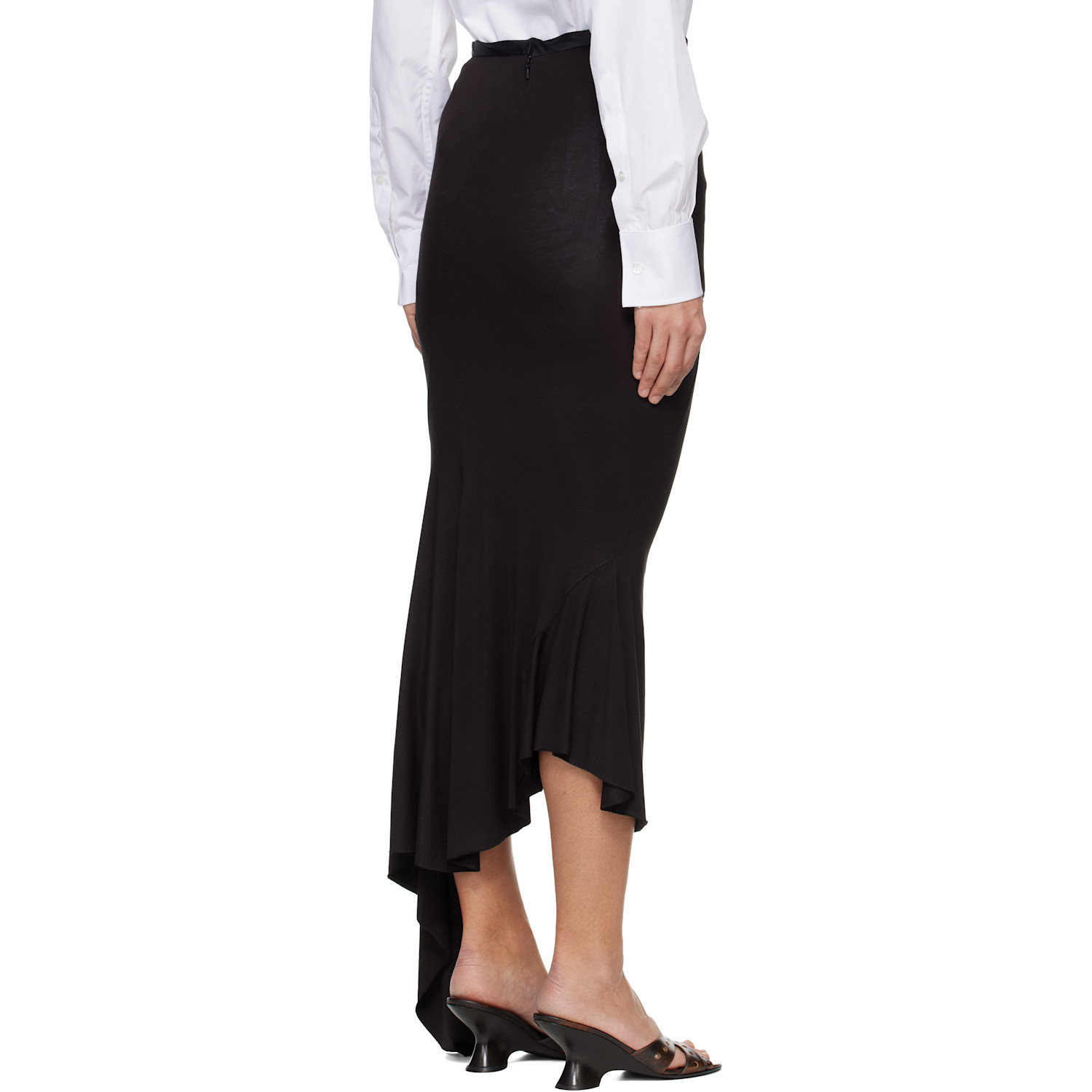  Aaron Esh Black Jersey & Satin Fishtail Midi Skirt 