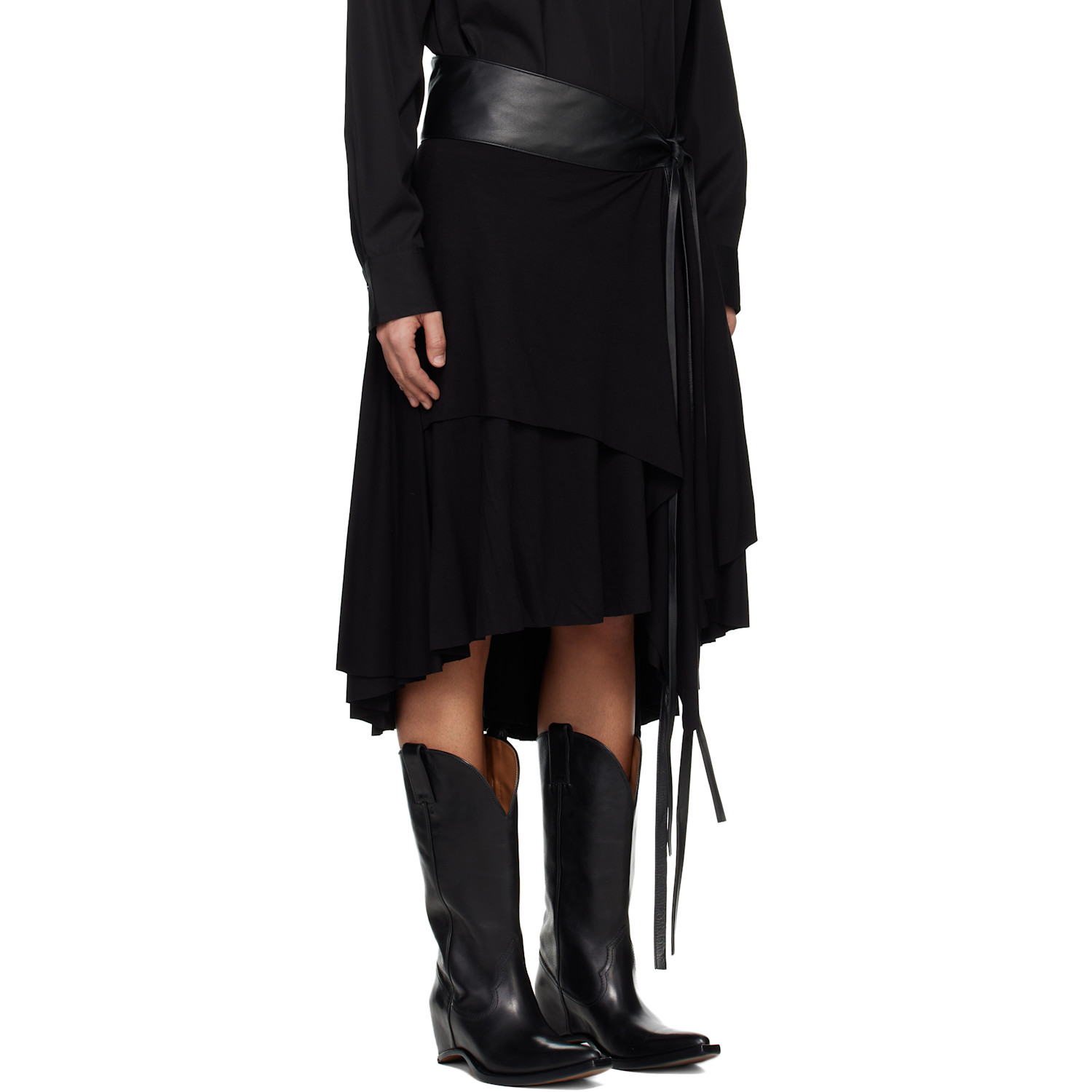  Aaron Esh Black Jersey Wrap Midi Skirt 