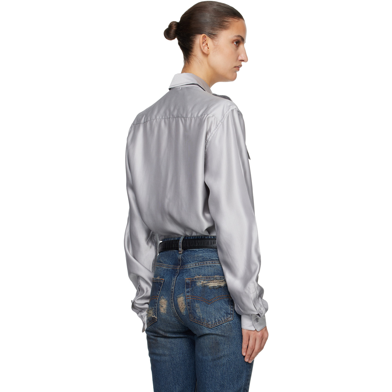  Aaron Esh Gray Silk Military Shirt 