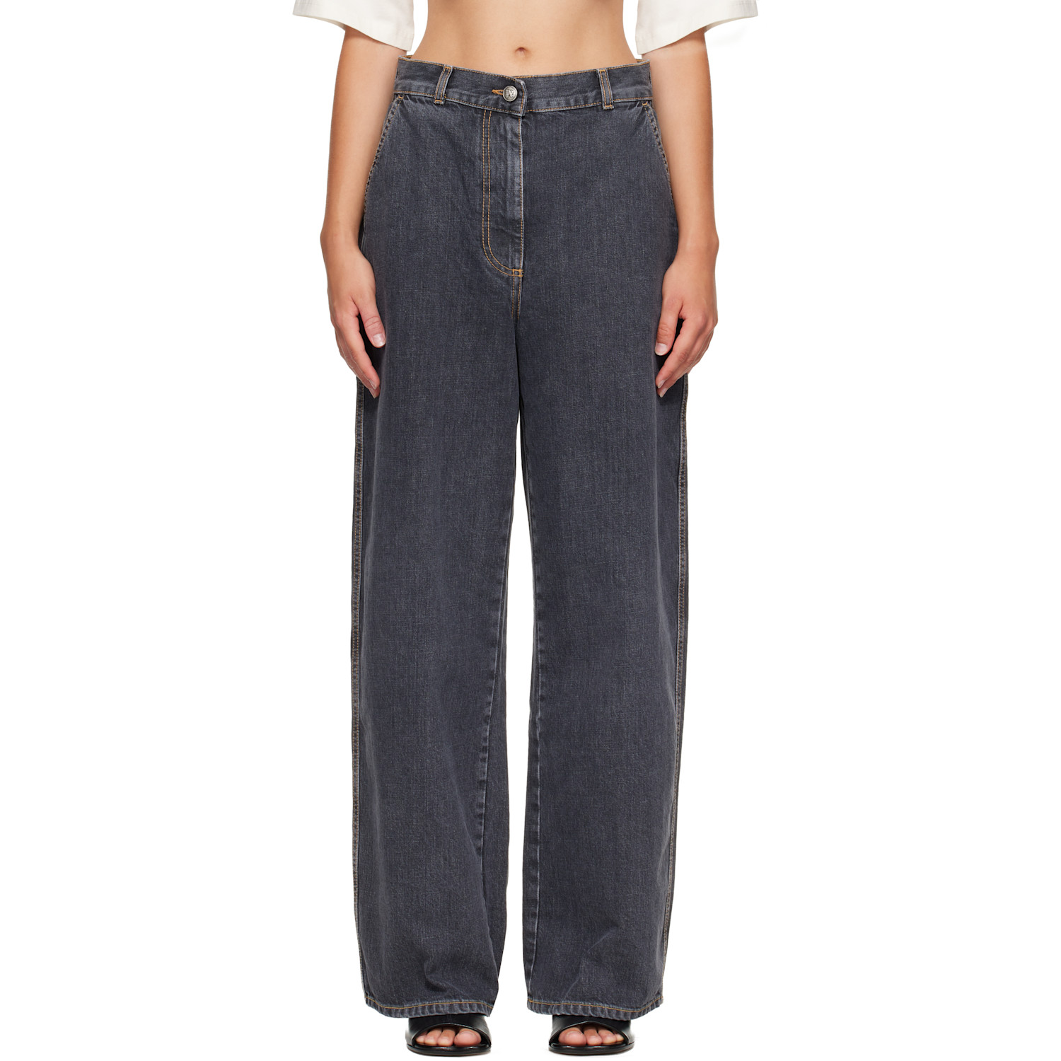 Palm Angels Gray Tree Logo Loose Jeans