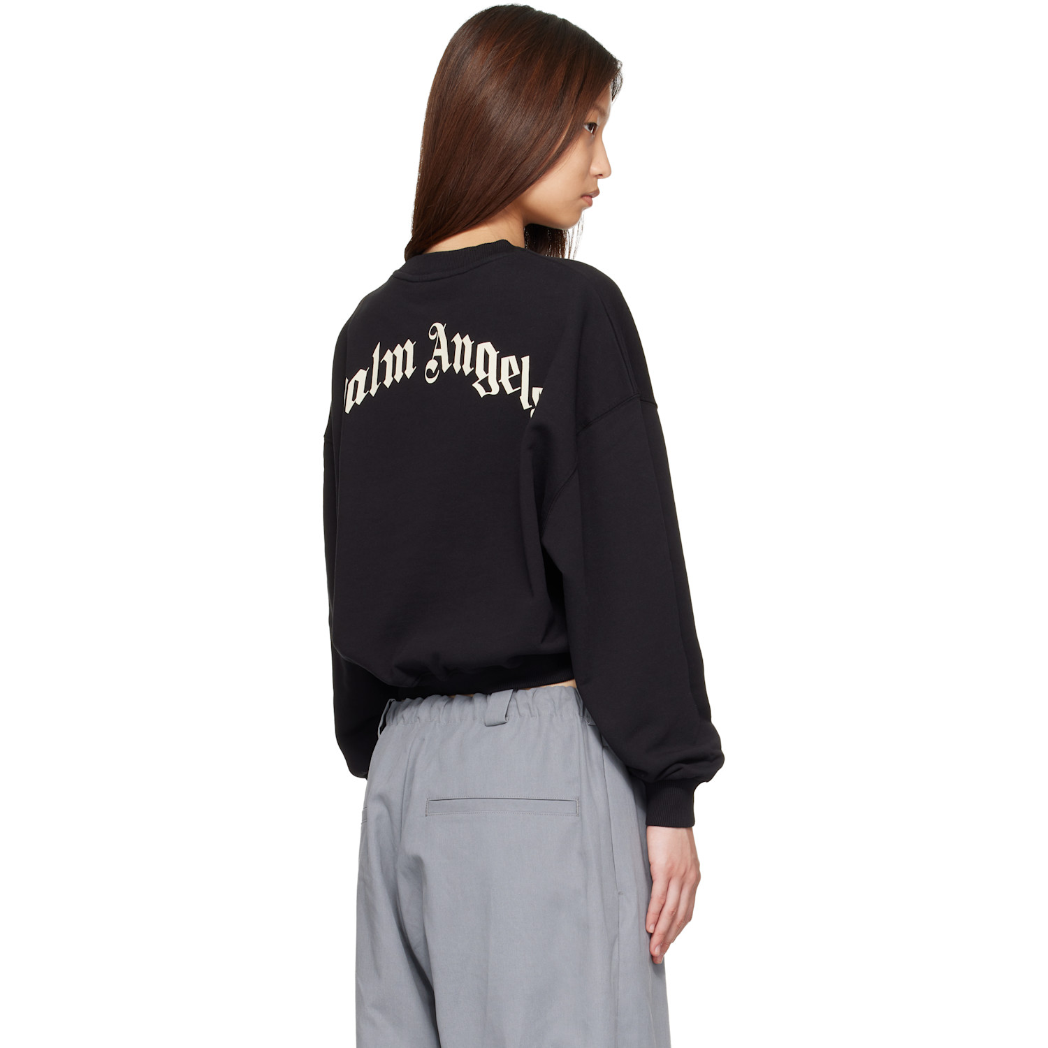  Palm Angels Black Curved Logo Crop Sweatshirt 