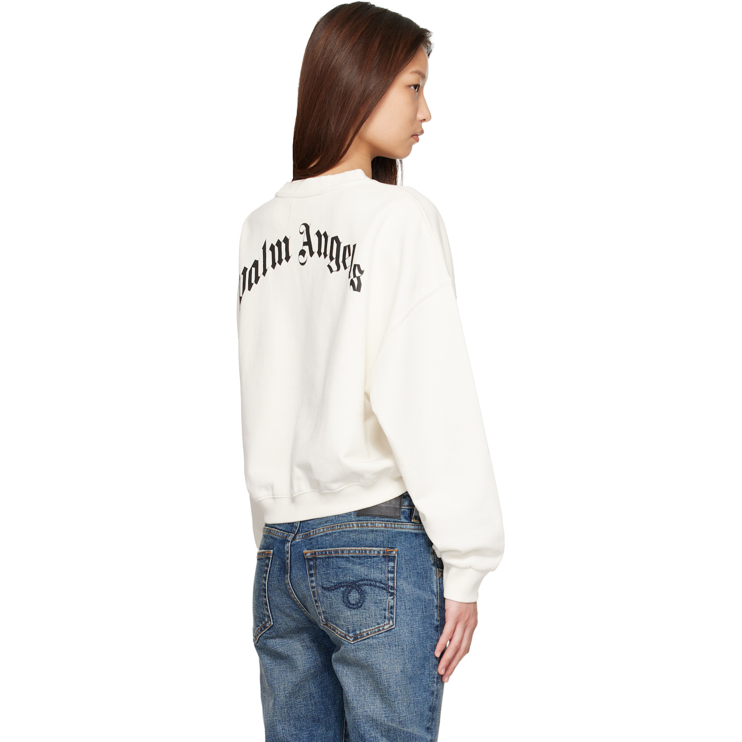  Palm Angels Off-white Curved Logo Crop Sweatshirt 