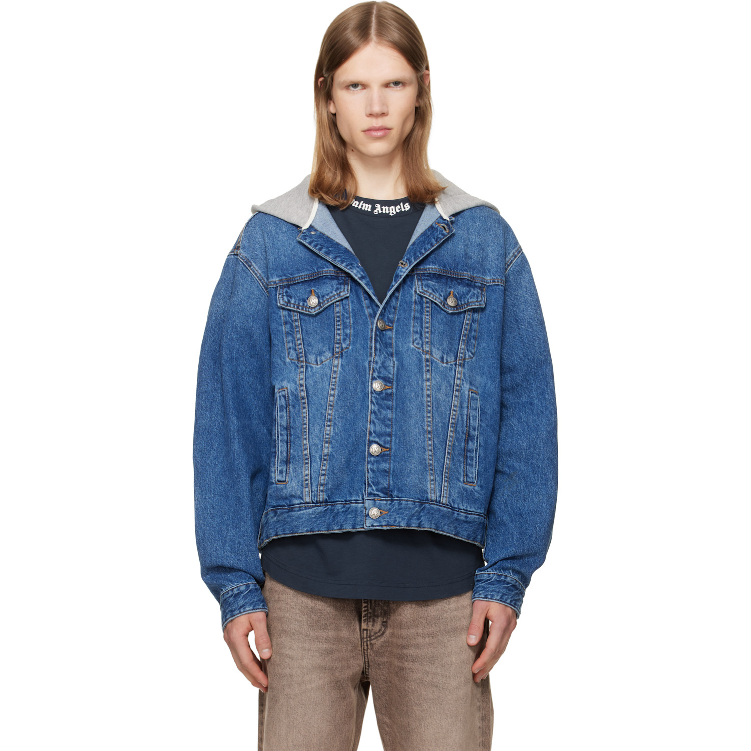 Palm Angels Blue Curved Logo Denim Jacket