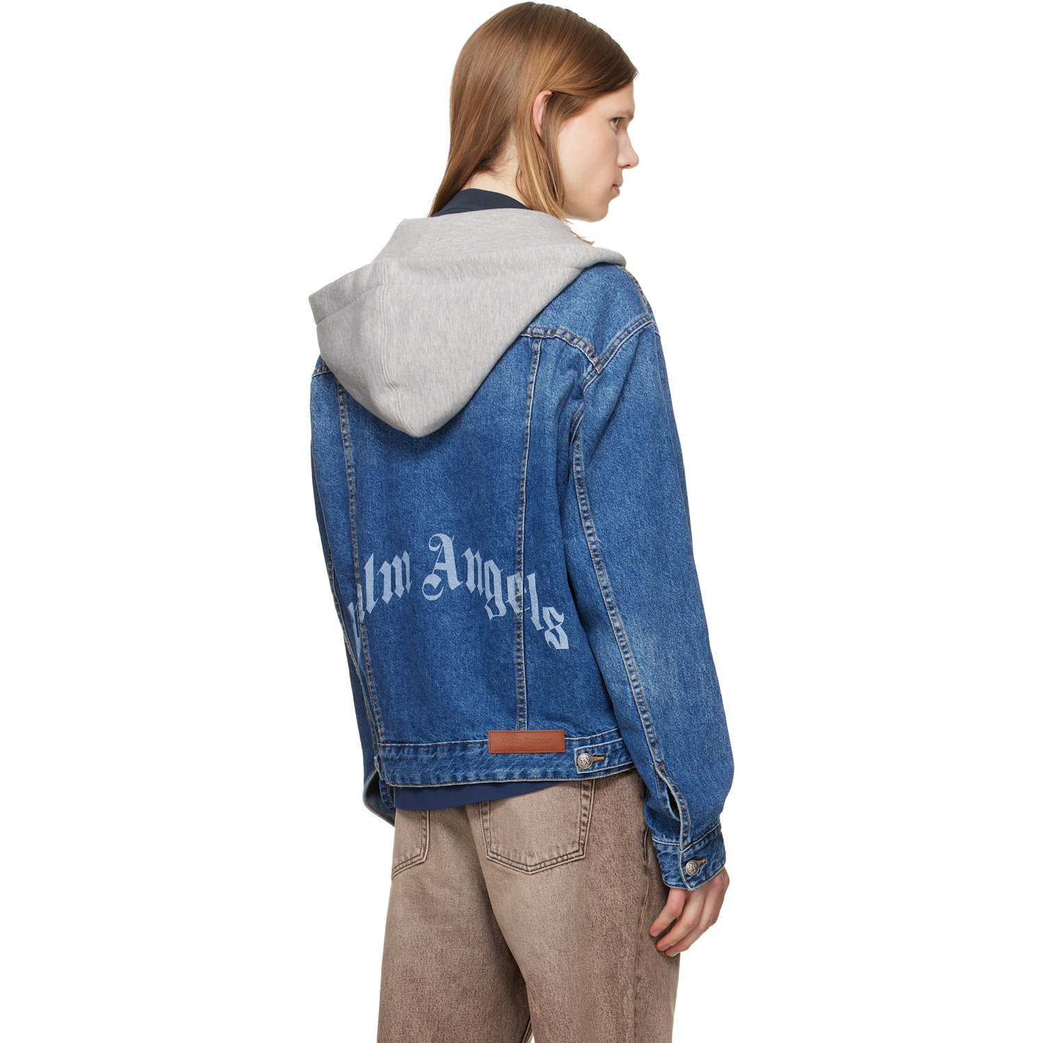  Palm Angels Blue Curved Logo Denim Jacket 