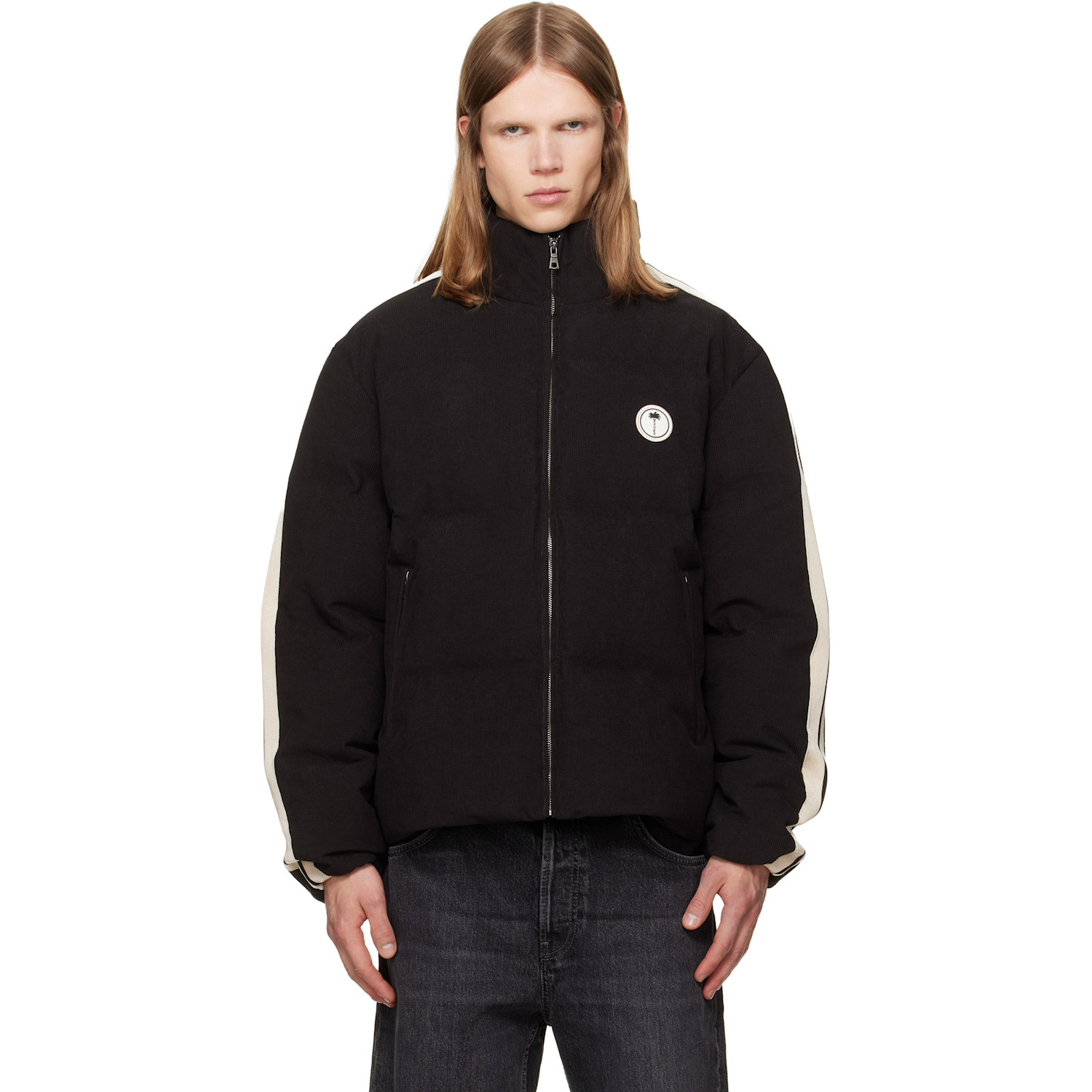 Palm Angels Black Tree Logo Cord Track Down Jacket