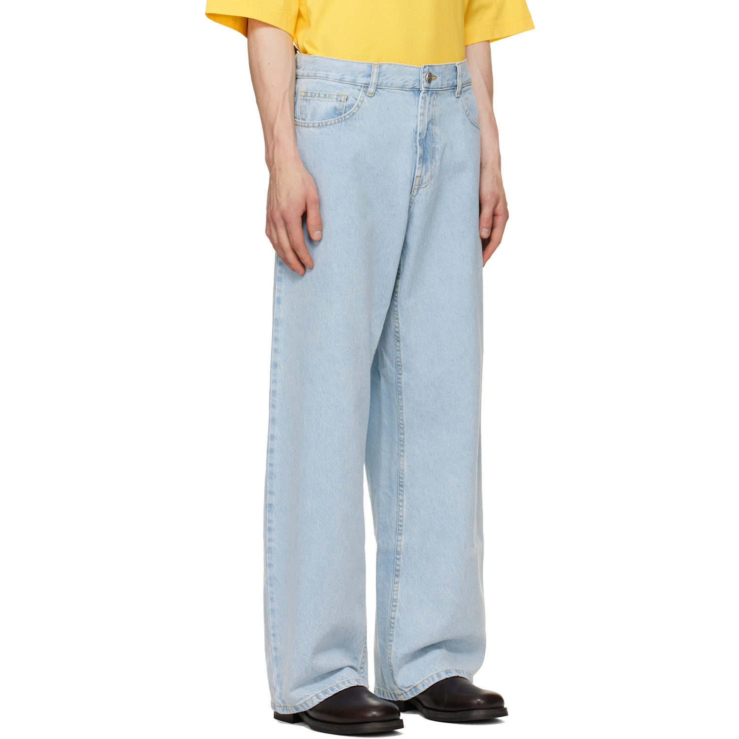  Palm Angels Blue Curved Logo Loose Jeans 