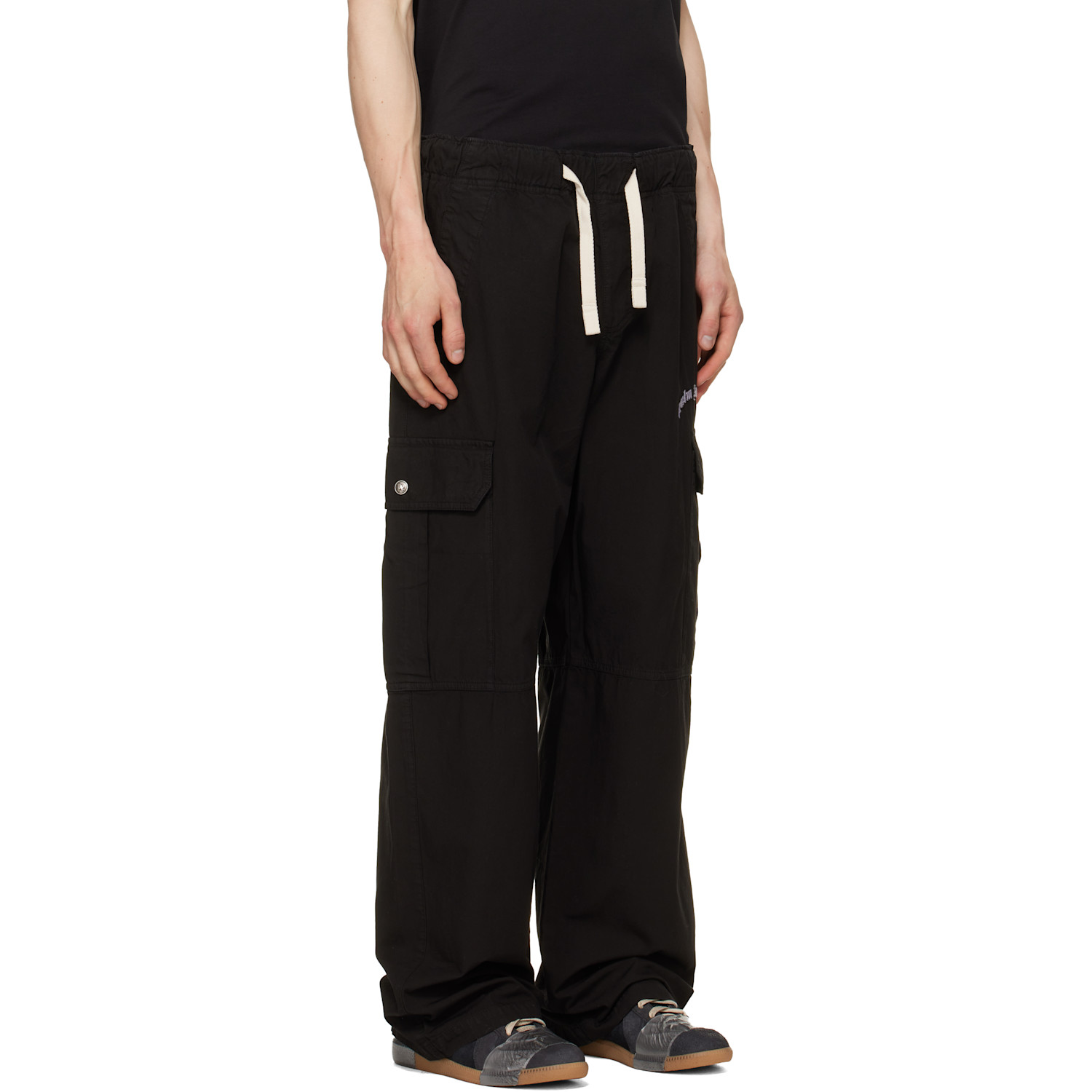  Palm Angels Black Curved Logo Loose Cargo Pants 