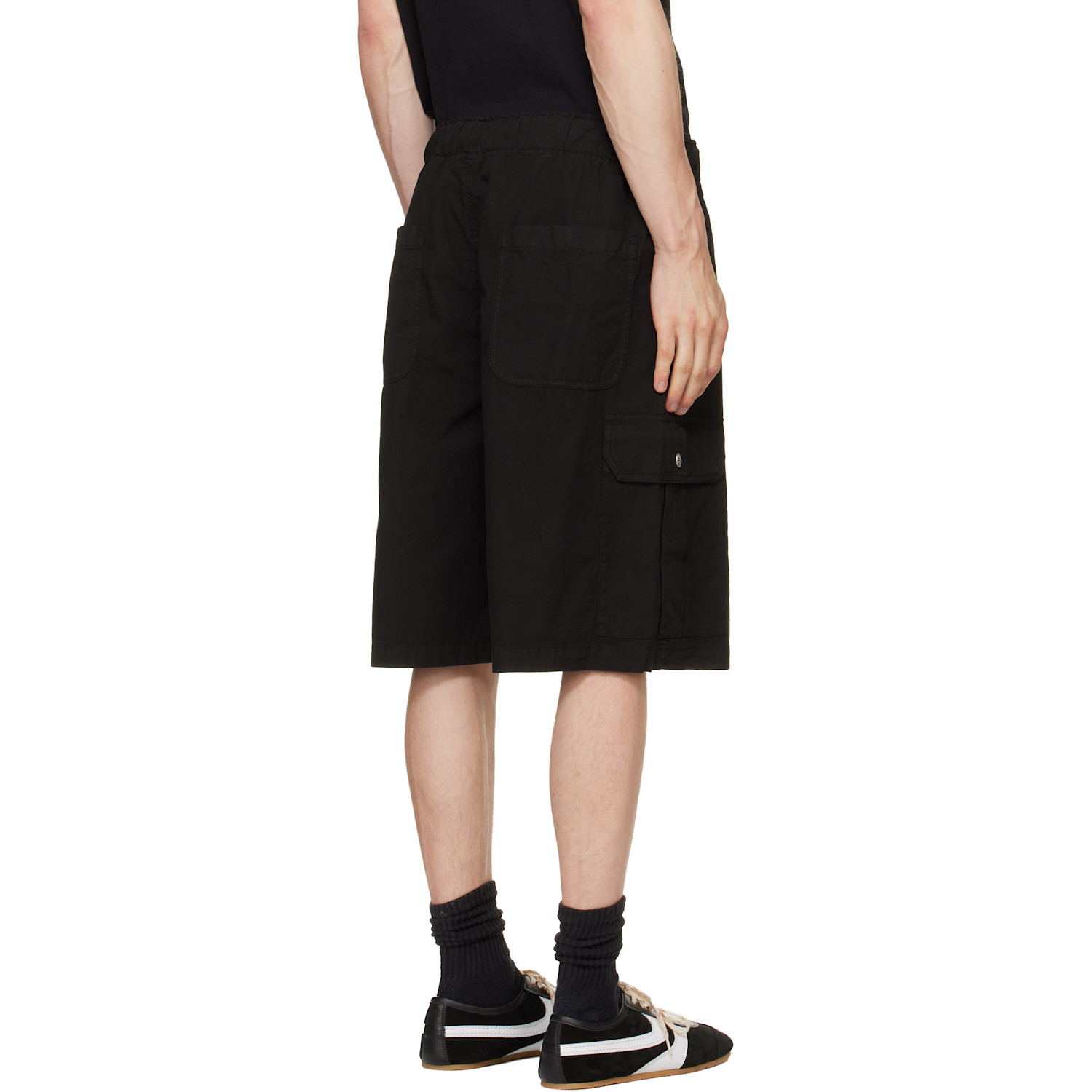  Palm Angels Black Curved Logo Loose Cargo Shorts 