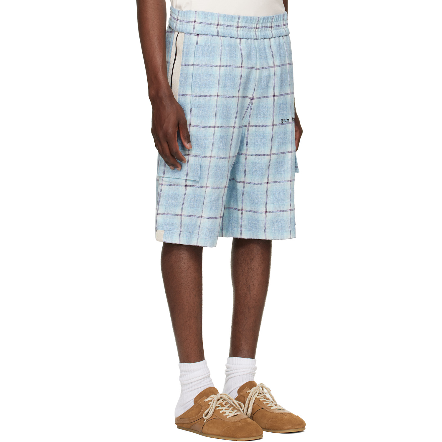  Palm Angels Blue Logo Check Cargo Shorts 