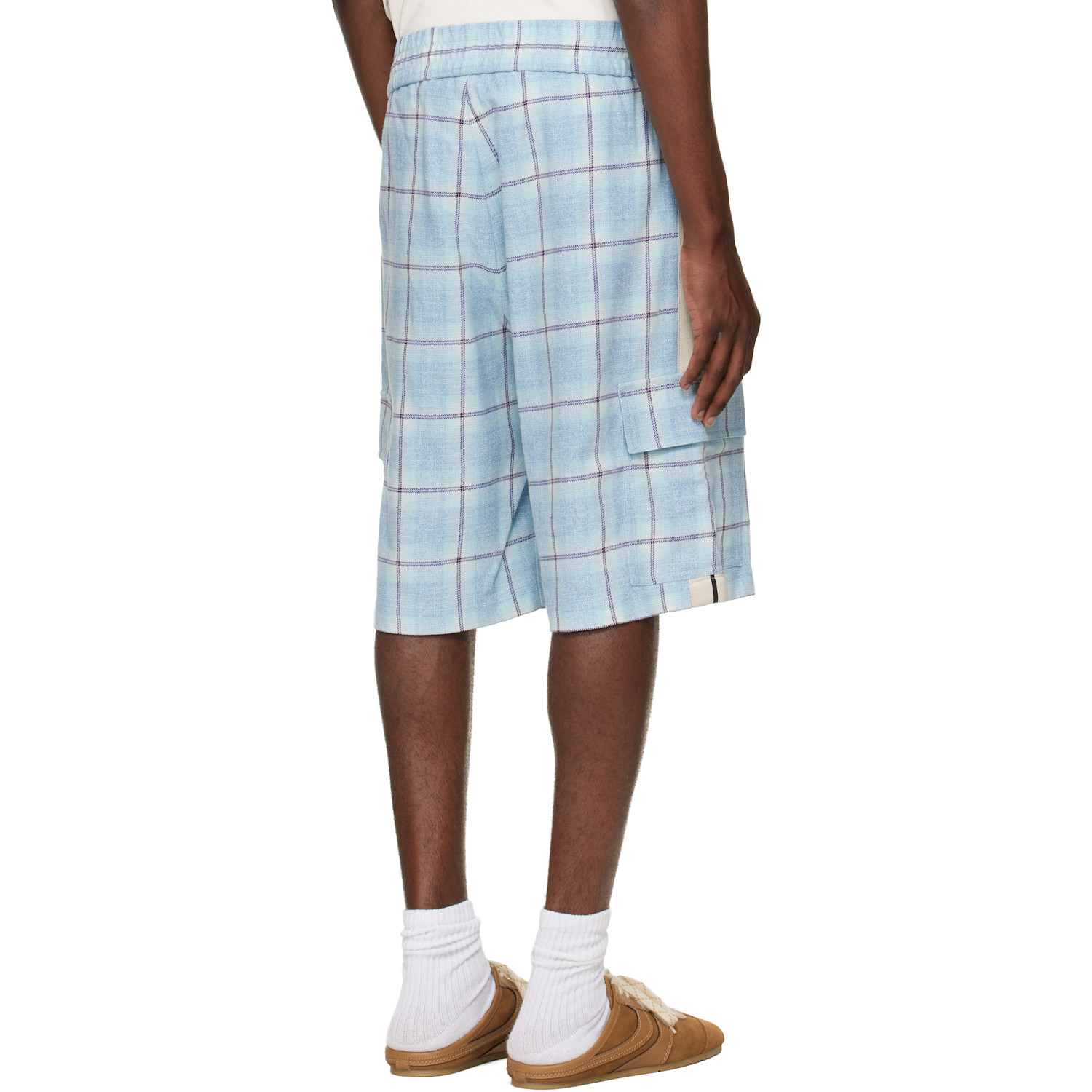  Palm Angels Blue Logo Check Cargo Shorts 