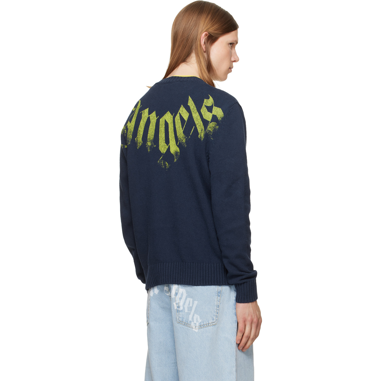  Palm Angels Navy Big Neck Logo Sweater 