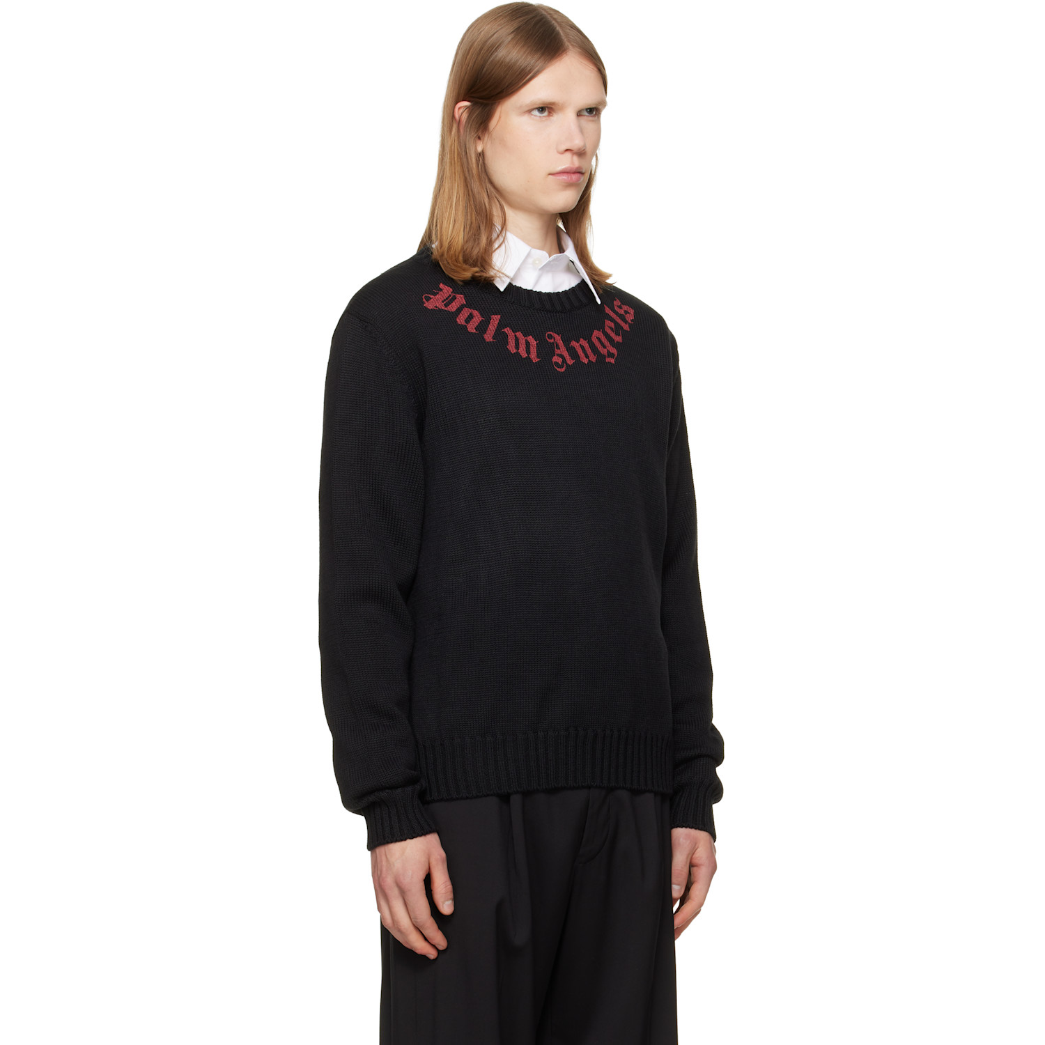  Palm Angels Black Curved Logo Knit Sweater 