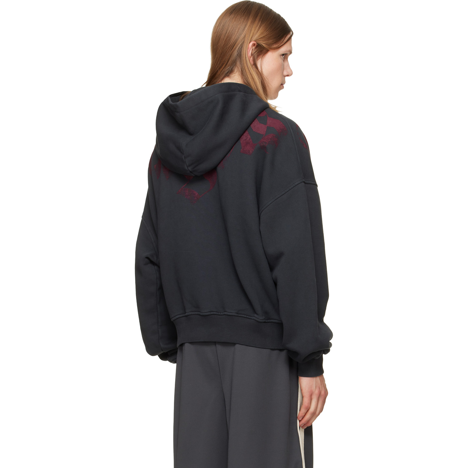  Palm Angels Black Big Neck Logo Zip Hoodie 