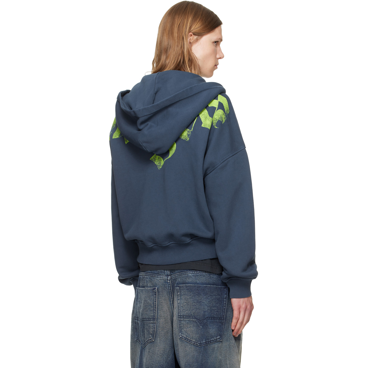  Palm Angels Navy Big Neck Logo Zip Hoodie 