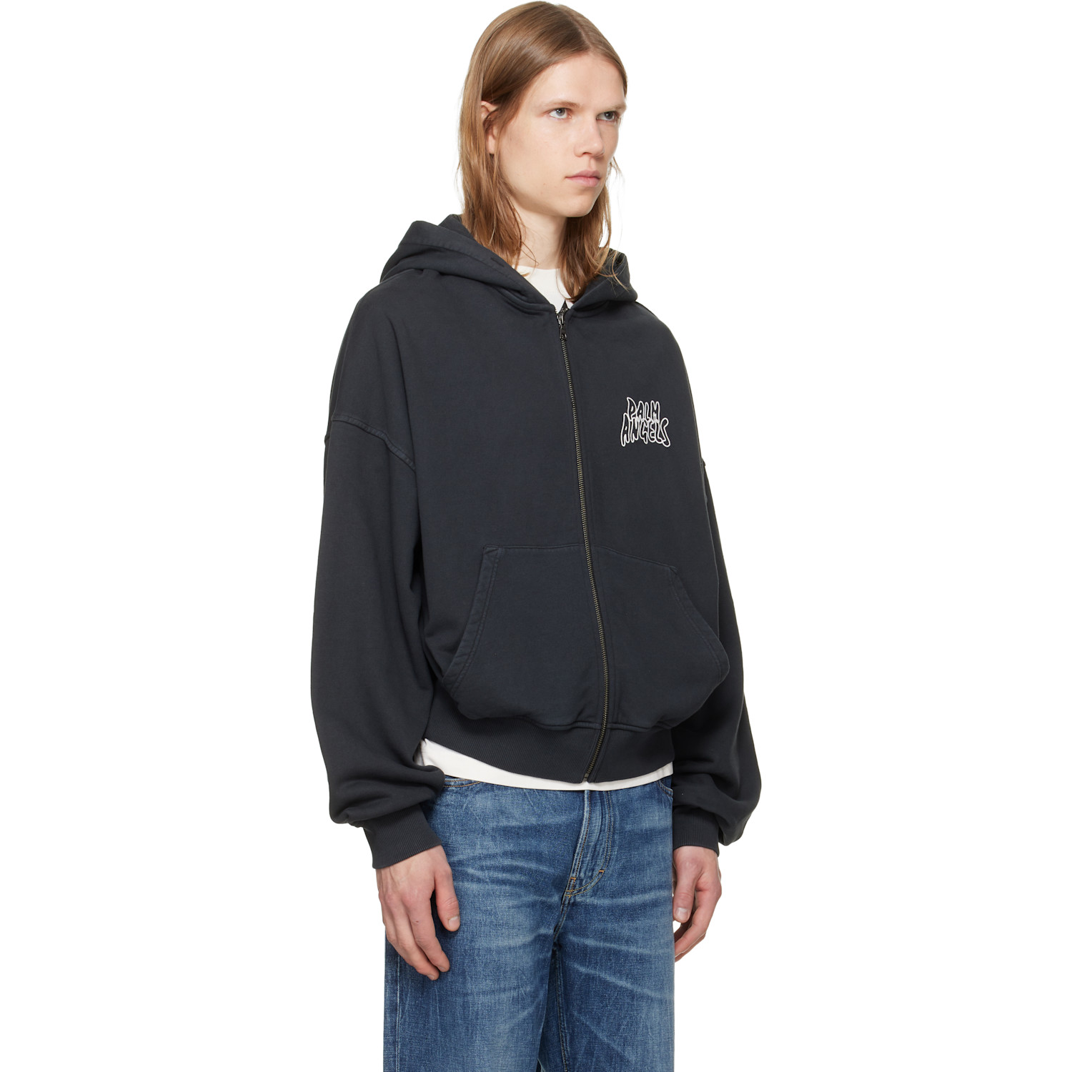  Palm Angels Black Palm Leaf Loose Zip Hoodie 