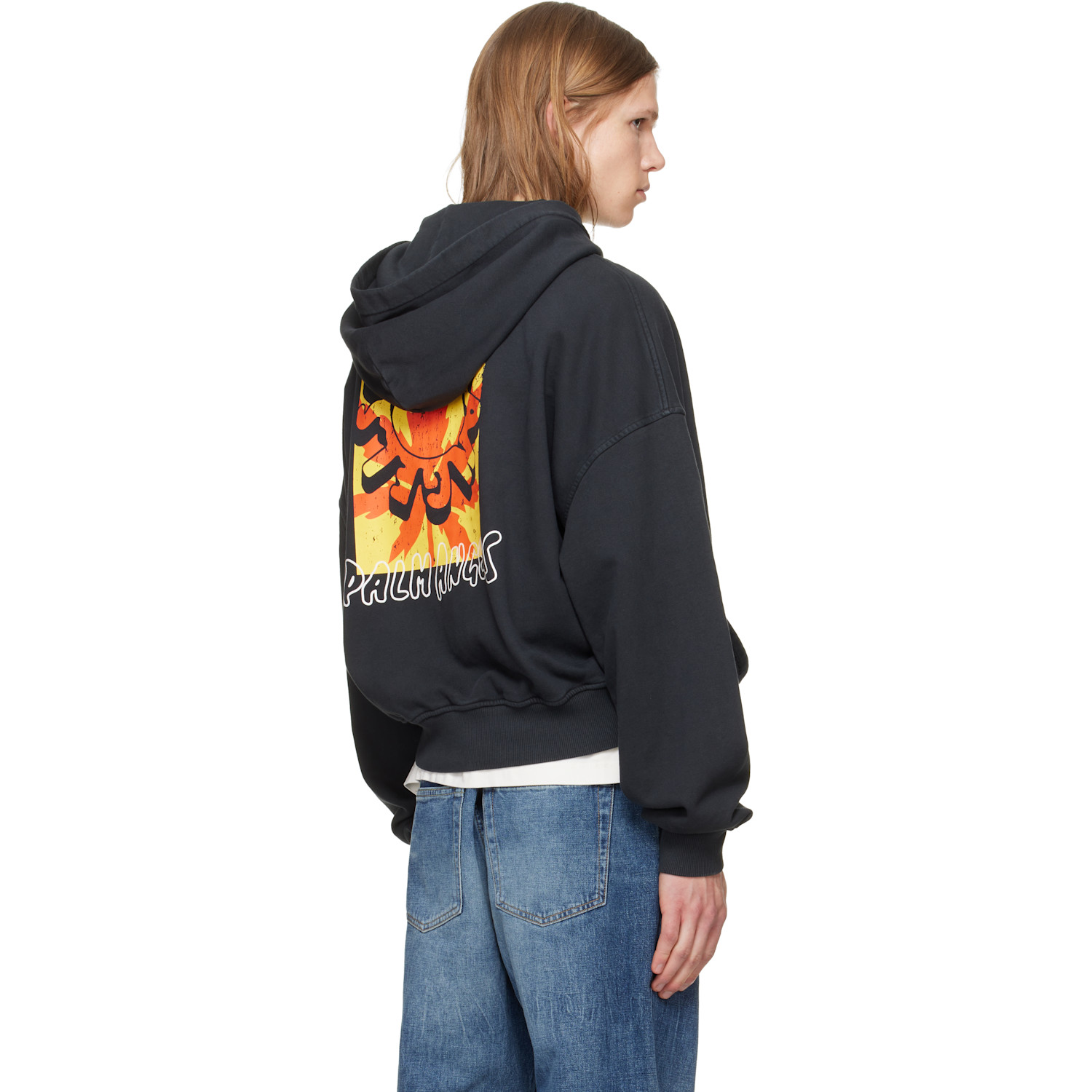  Palm Angels Black Palm Leaf Loose Zip Hoodie 