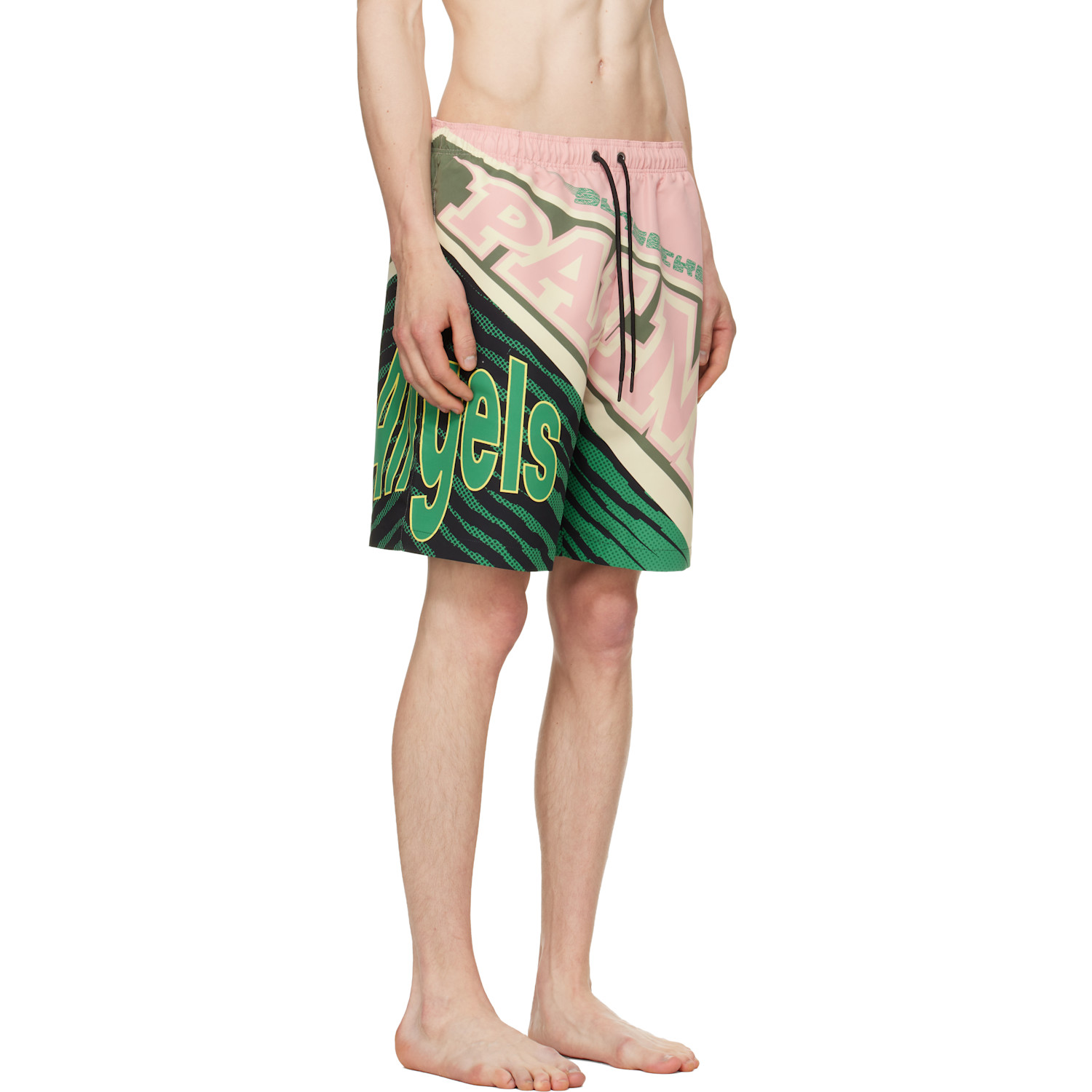  Palm Angels Pink & Green 'racing' Swim Shorts 