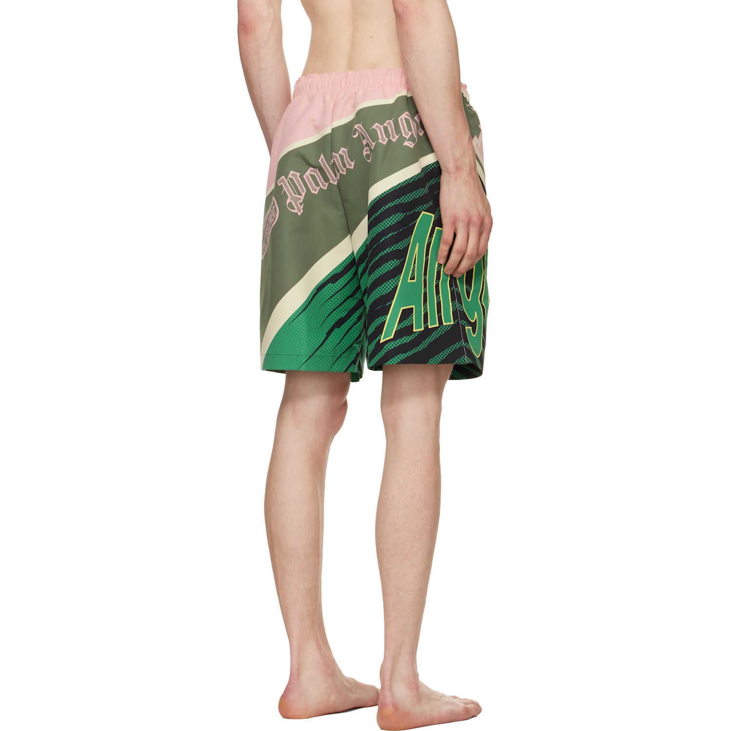  Palm Angels Pink & Green 'racing' Swim Shorts 