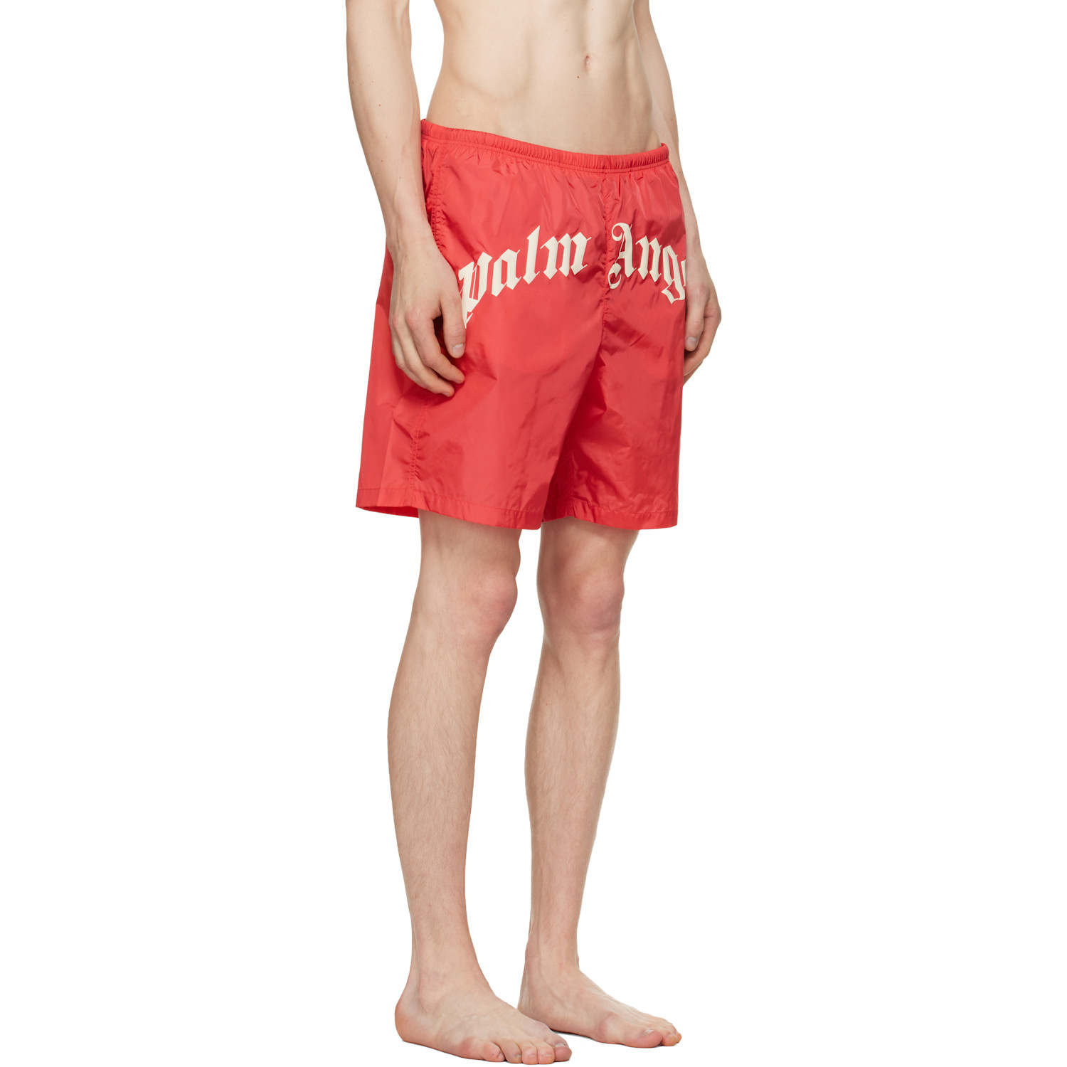  Palm Angels Red Curved Logo Swim Shorts 