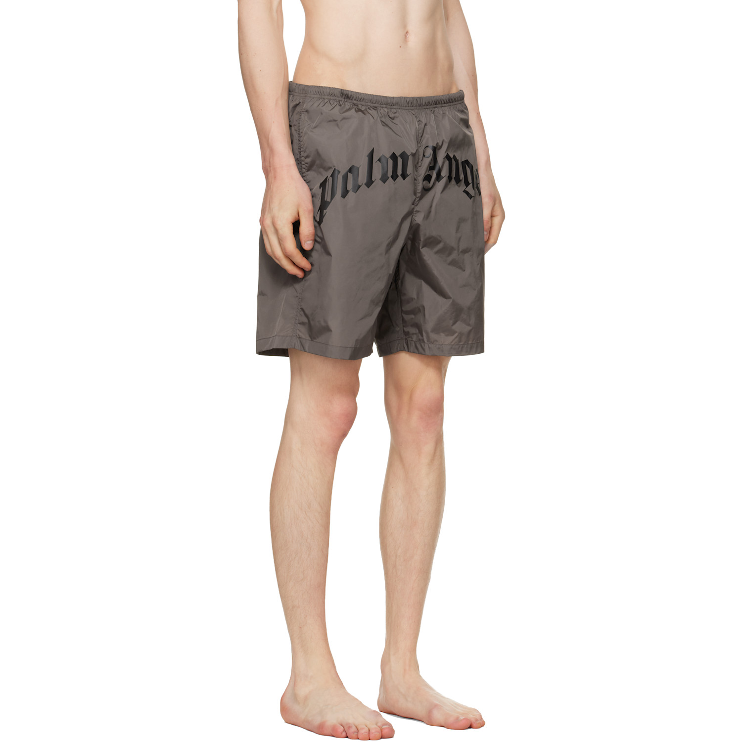  Palm Angels Brown Curved Logo Swim Shorts 
