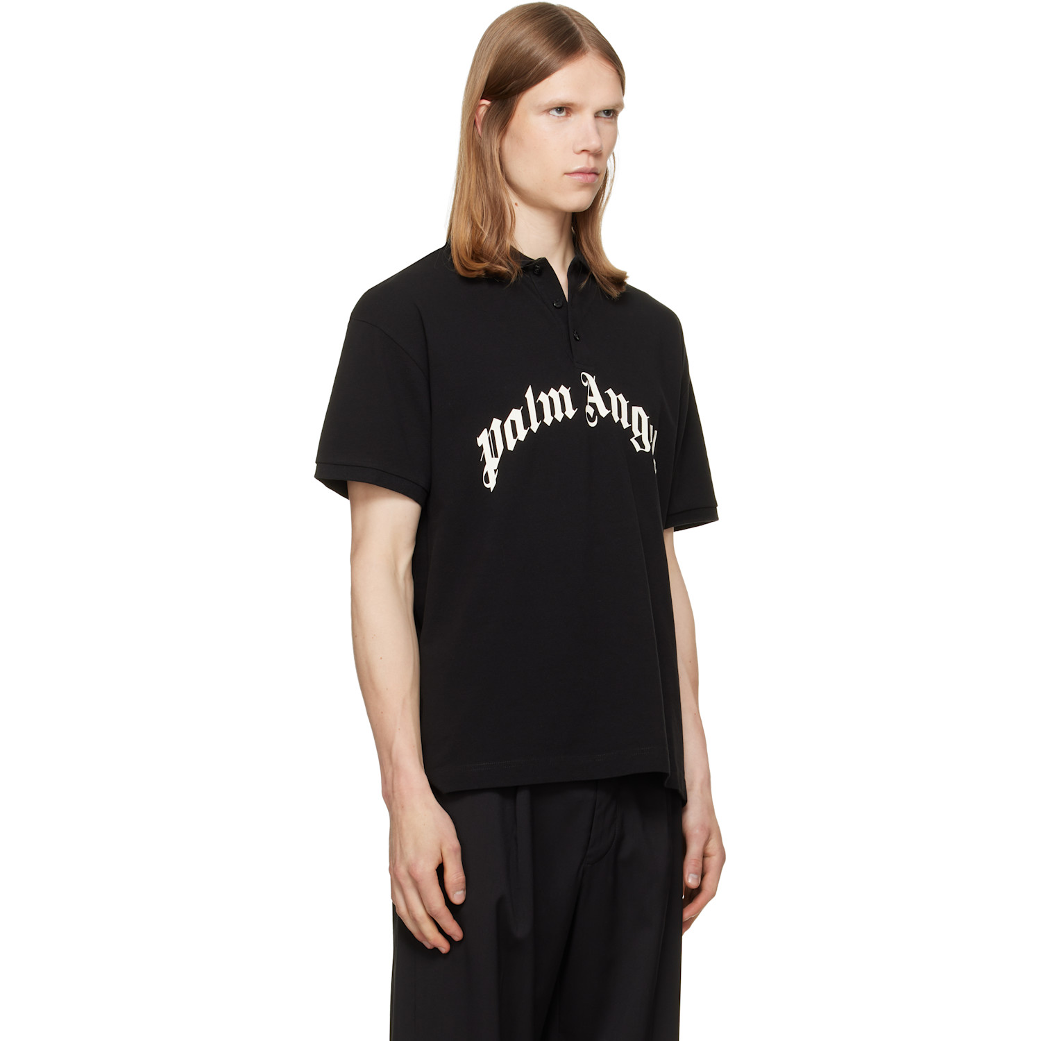  Palm Angels Black Curved Logo Polo 