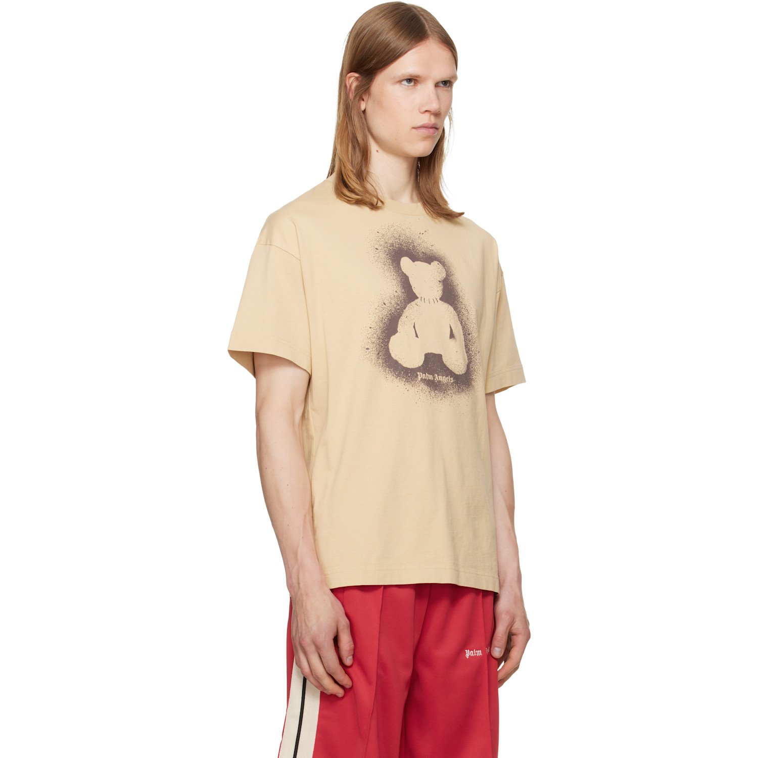  Palm Angels Beige Spray Bear T-shirt 